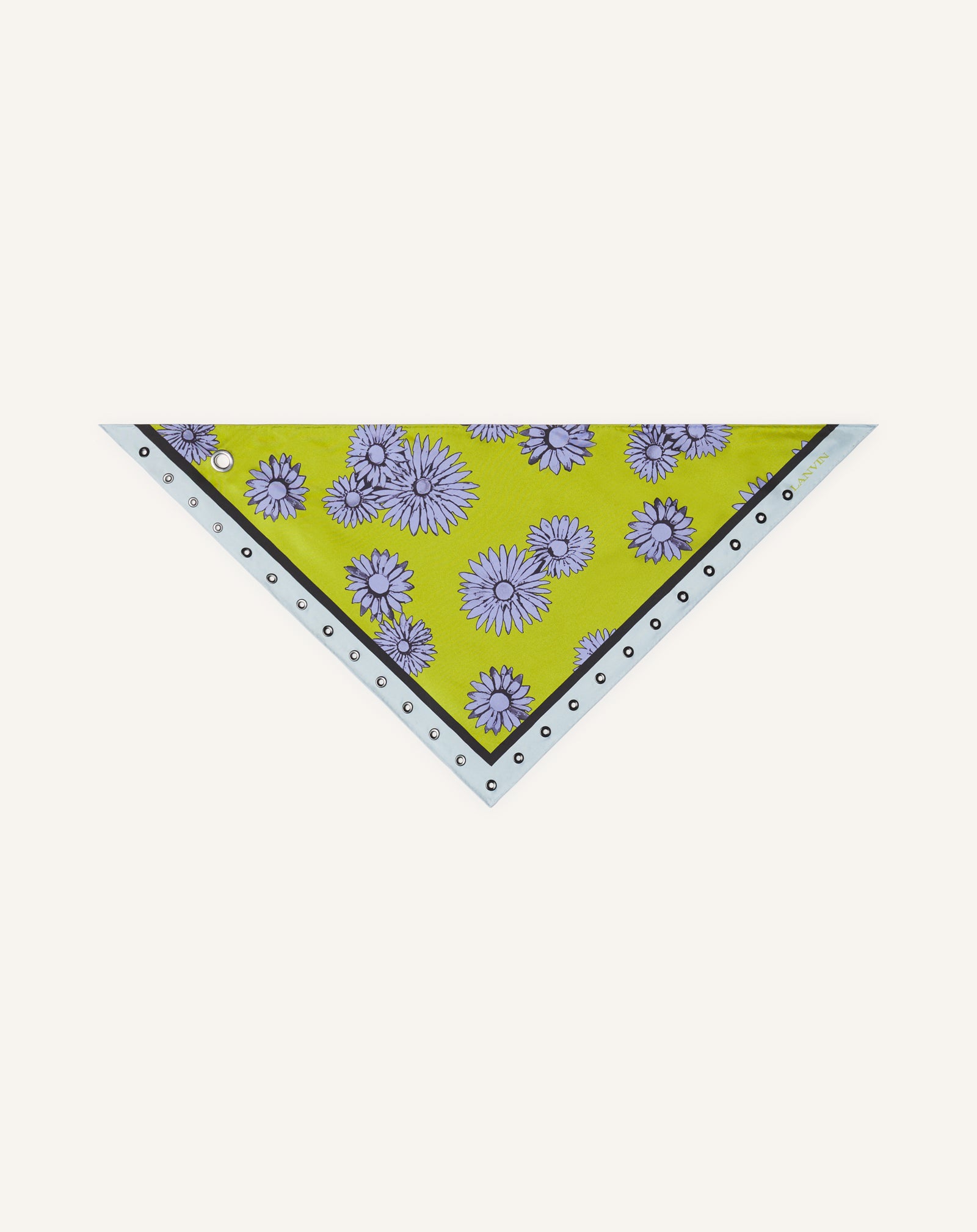 GREEN TRIANGLE SILK SCARF WITH MARGUERITE MOTIFS