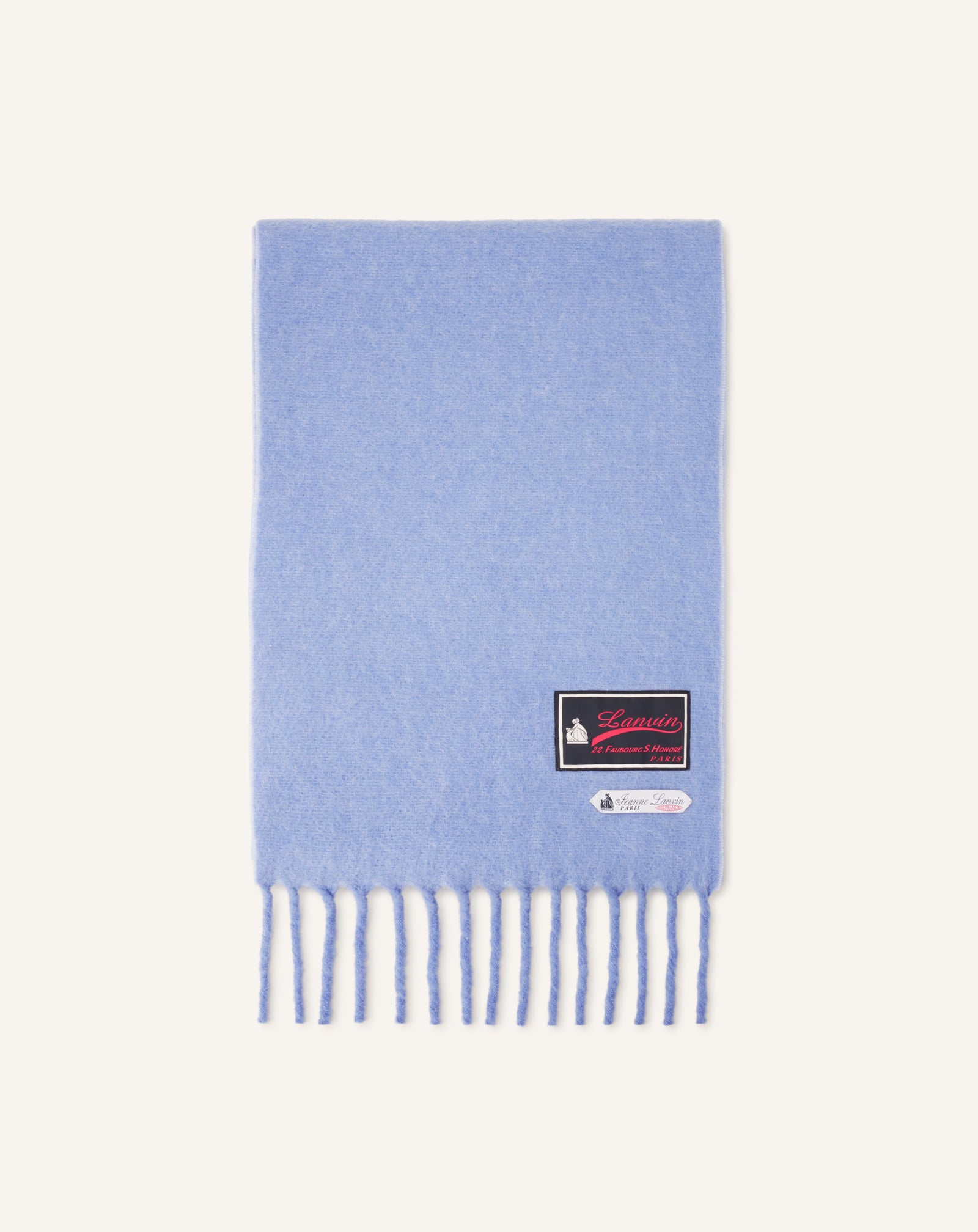 FRINGED WOOL SCARF WITH 22 FAUBOURG LABEL