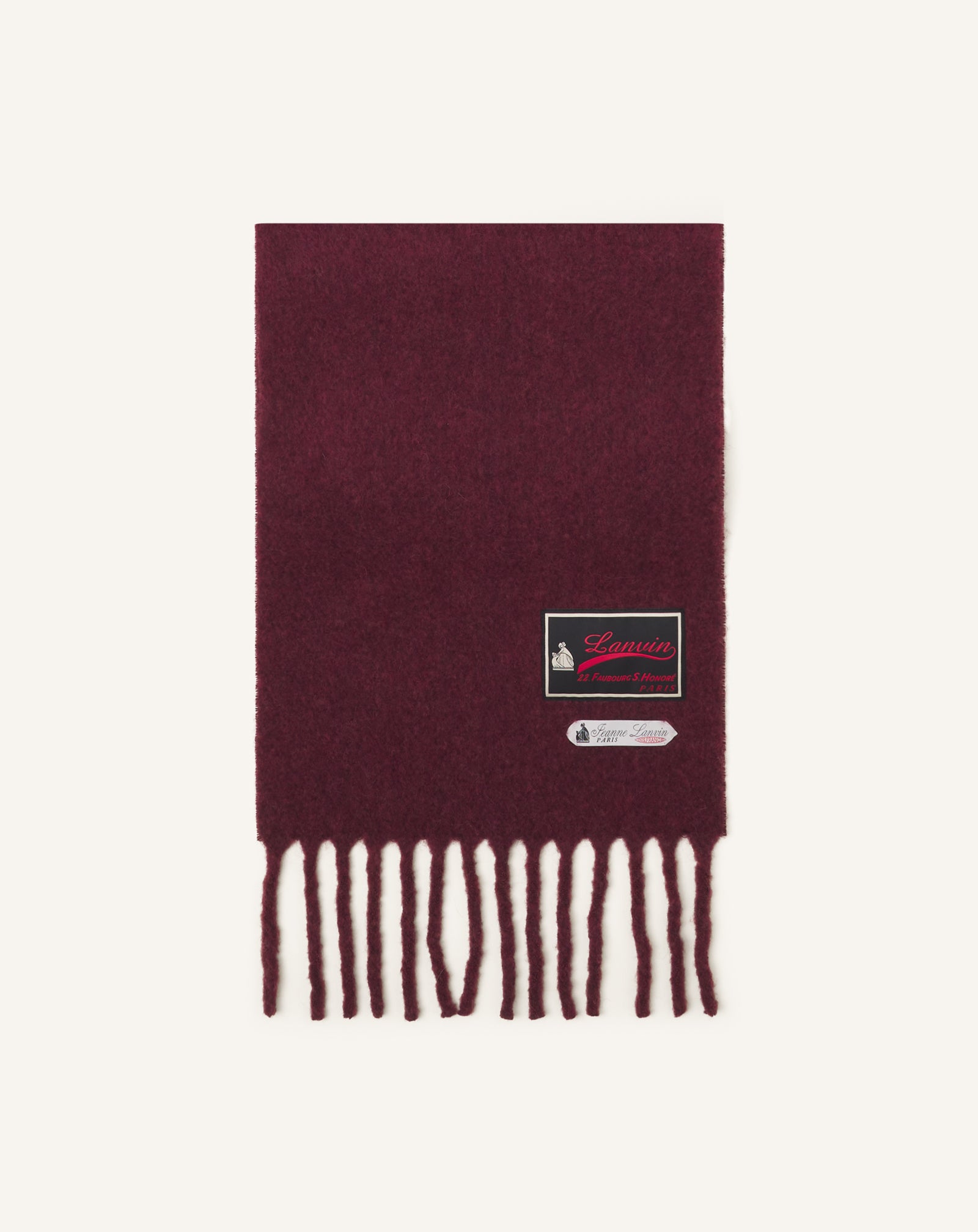 FRINGED WOOL SCARF WITH 22 FAUBOURG LABEL