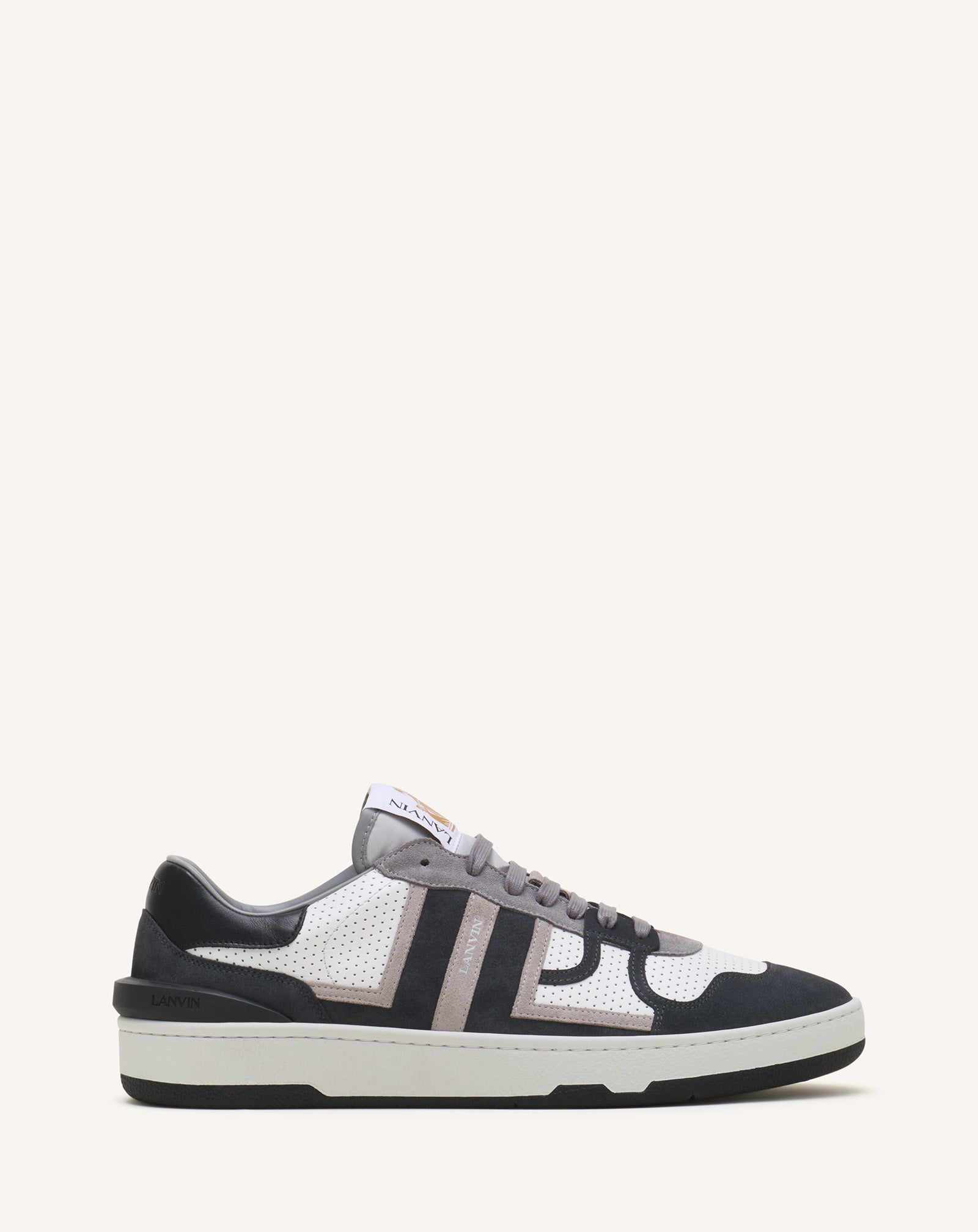 LANVIN ホワイト/ブラック スニーカー Sneakers Clay En Cuir Perforé Et Suède Black | Lanvin