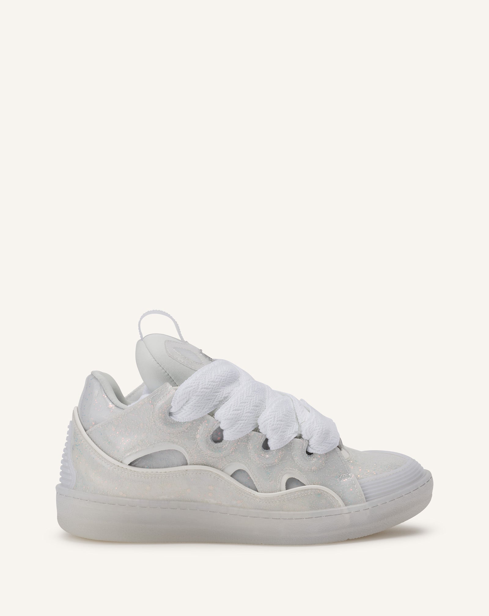 LEATHER CURB SNEAKERS WITH GLITTER EFFECT