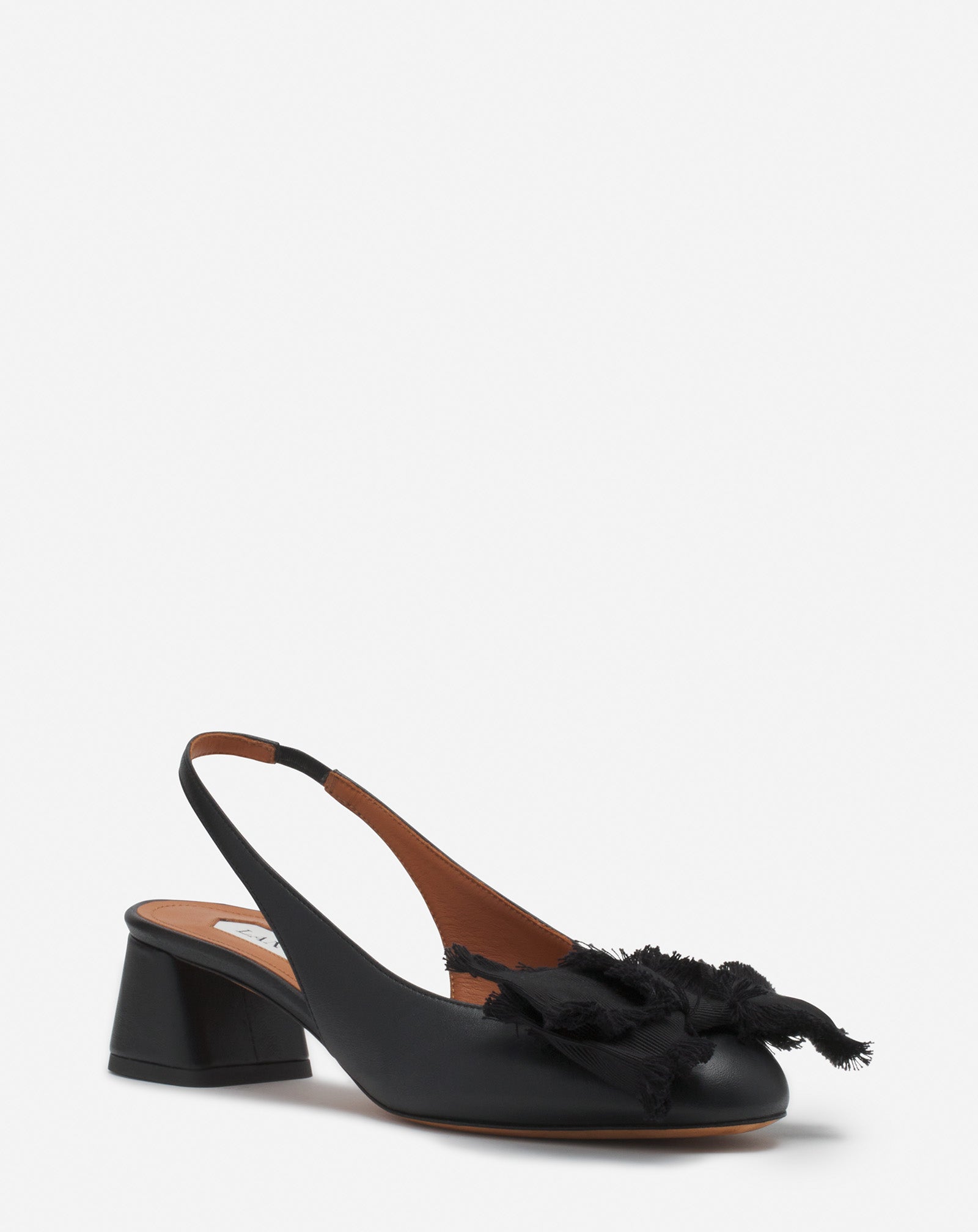 BLACK LEATHER HEELED SLINGBACK BALLERINA