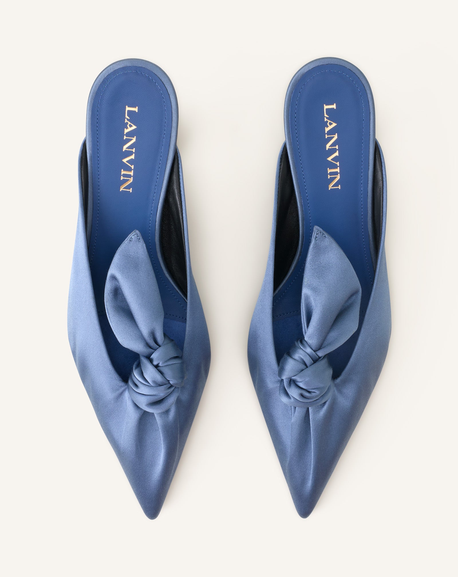 MIDNIGHT STEP HEELED MULES WITH A SATIN BOW