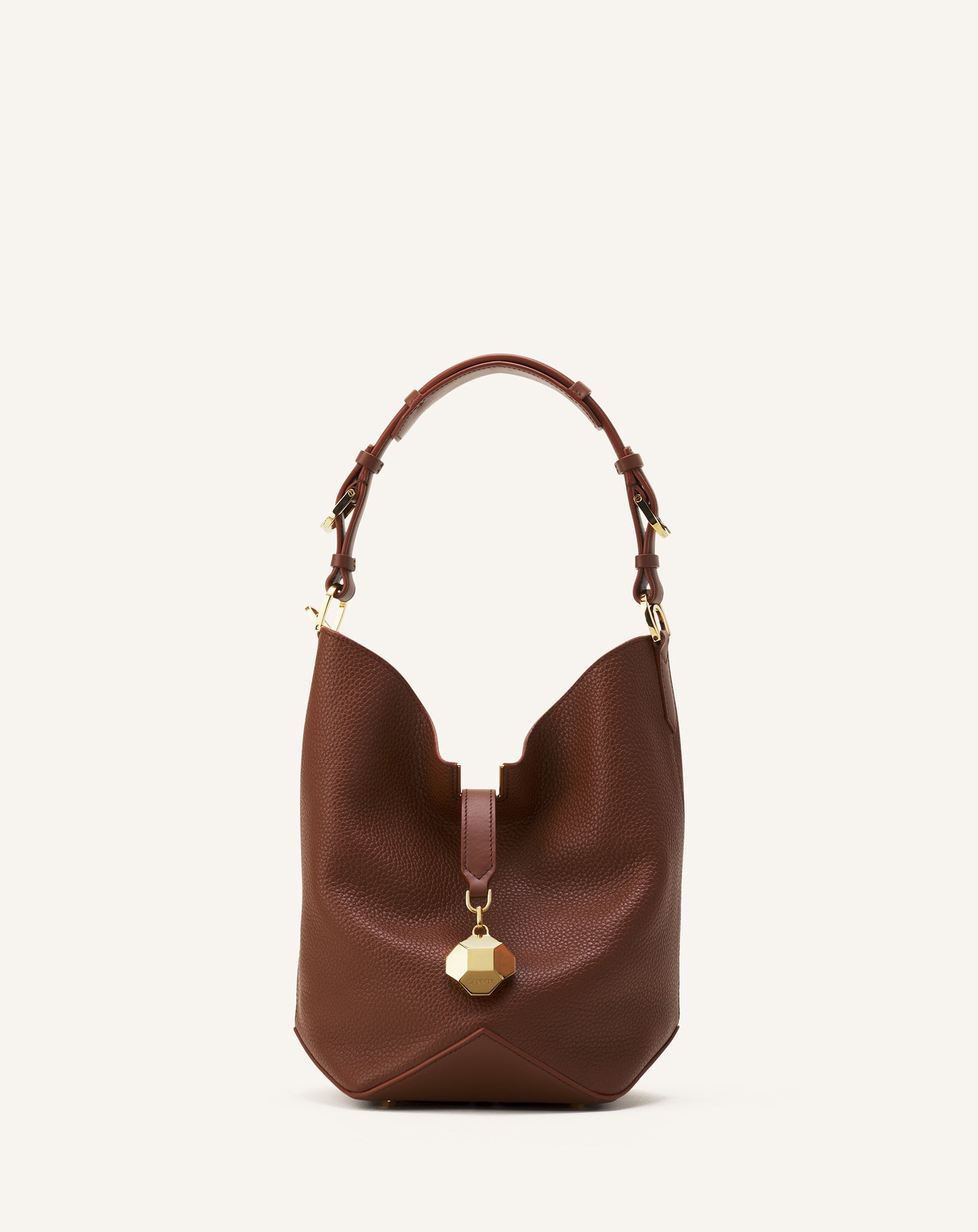 BROWN CATCH BY LANVIN MEDIUM BUCKET BAG IN GRAINED LEATHER