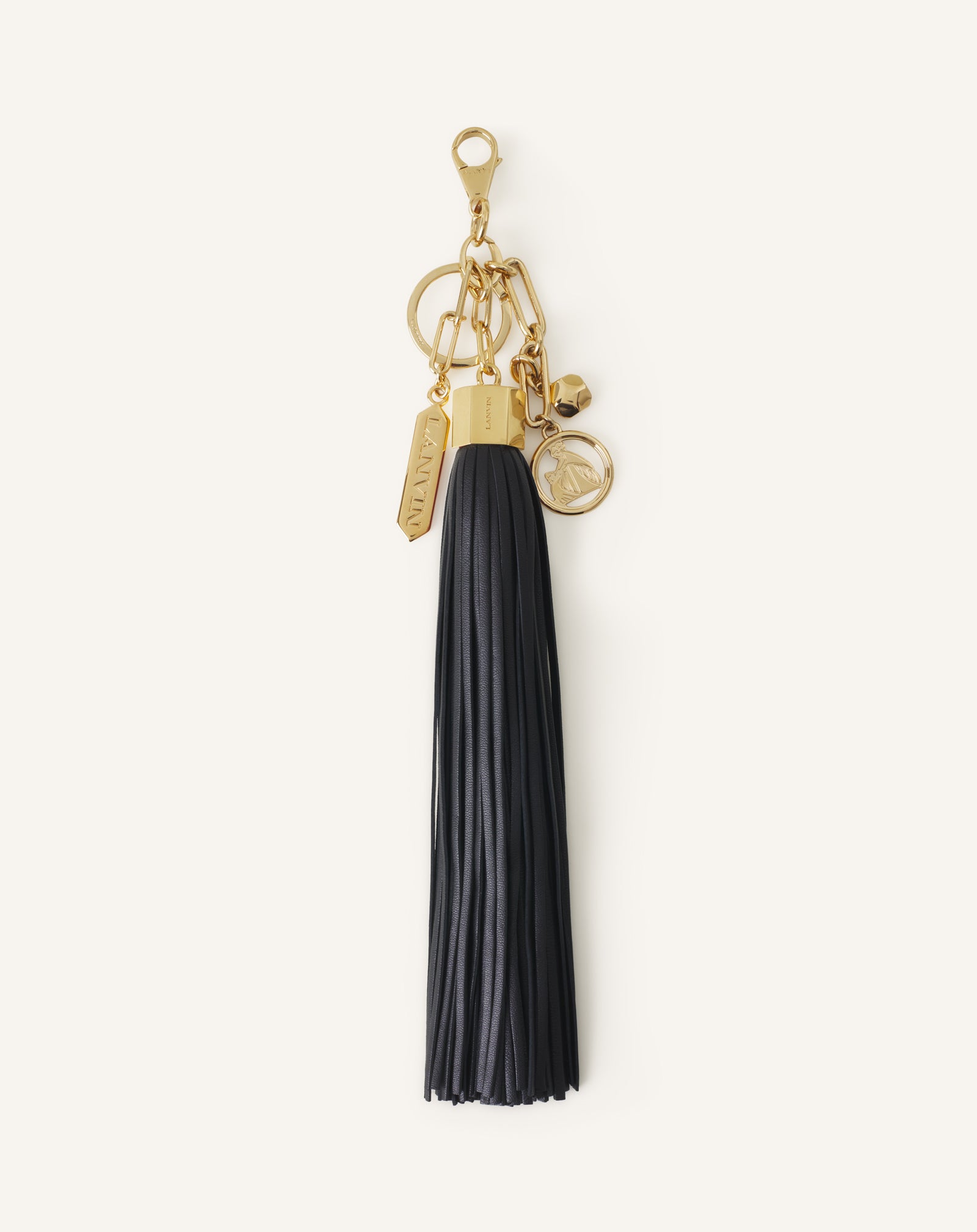 BLACK LARGE LEATHER POMPOM BAG CHARM