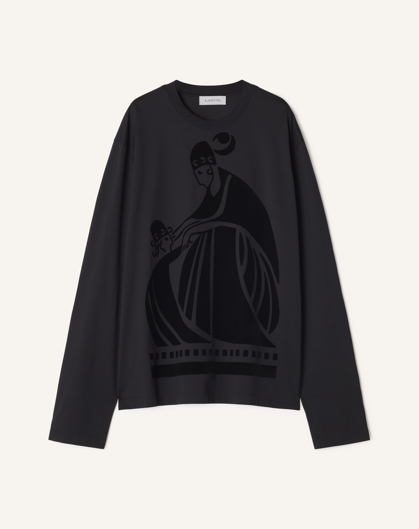 LONG SLEEVED COTTON T-SHIRT WITH FLOCKED MOTHER AND CHILD MOTIF
