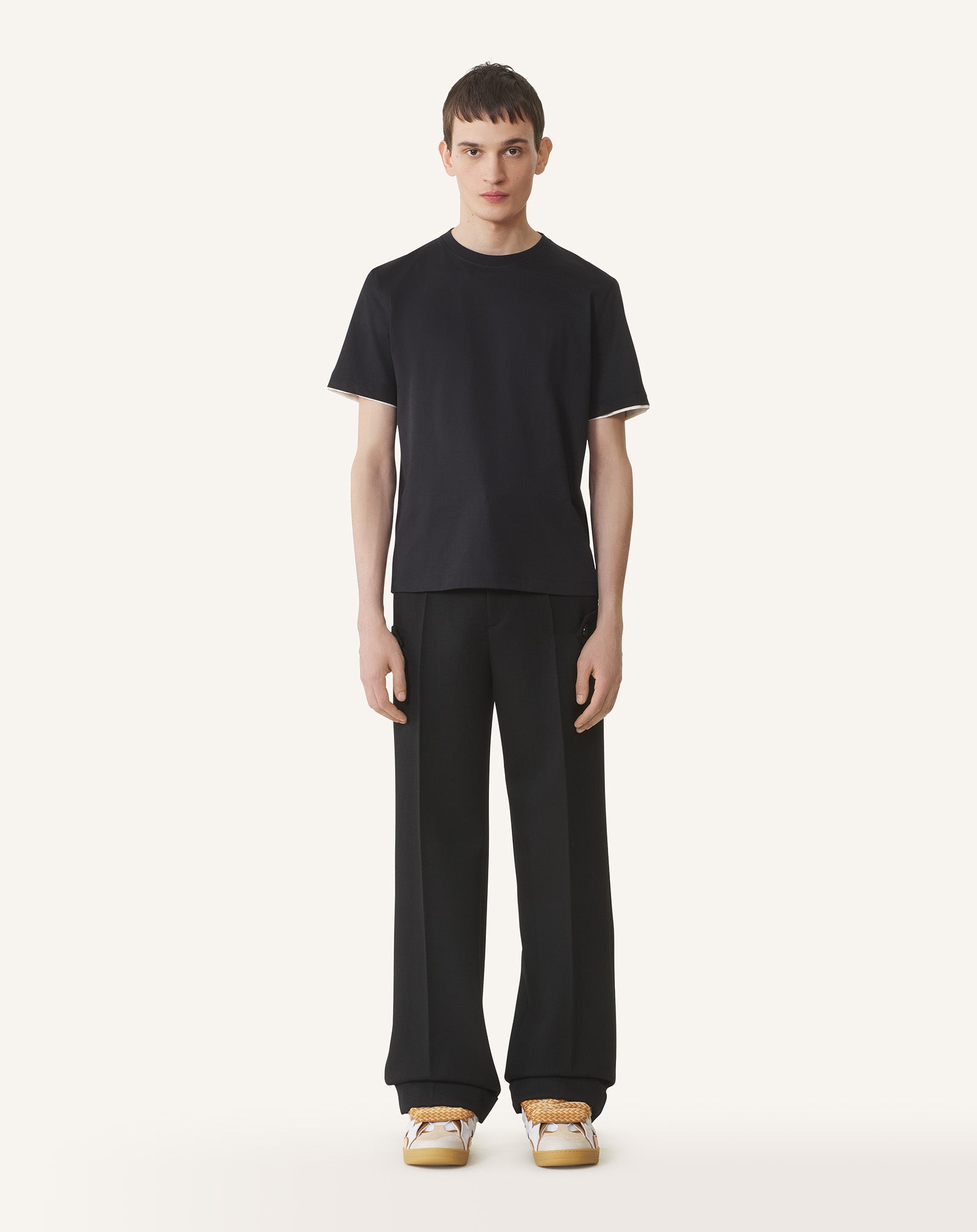 BLACK COTTON T-SHIRT WITH SILK DETAIL