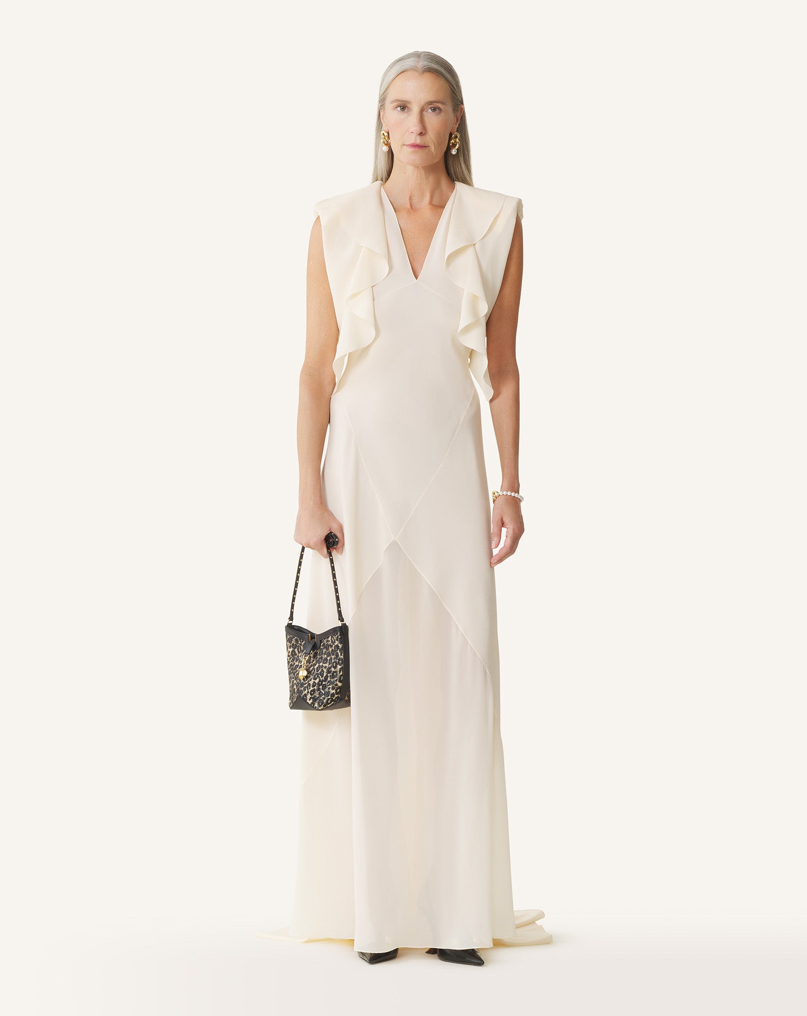 WHITE LONG DRESS IN SILK GEORGETTE