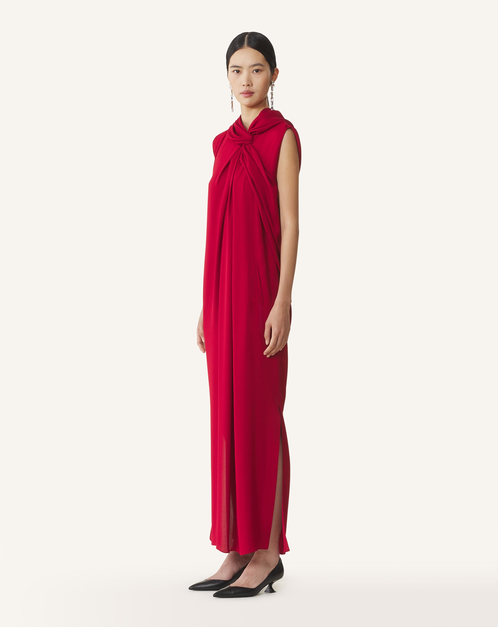 LONG SATIN KNOTTED DRESS