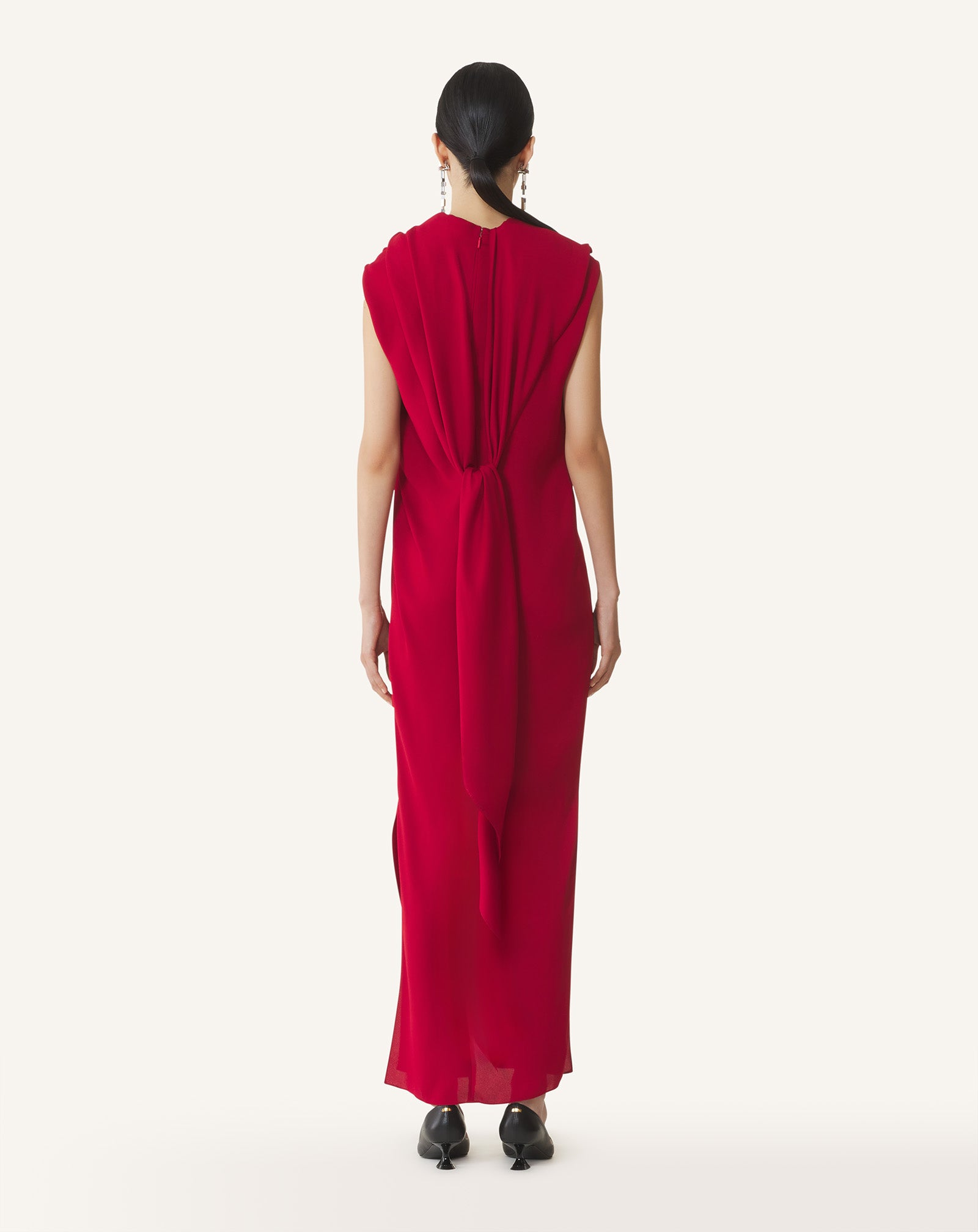 LONG SATIN KNOTTED DRESS