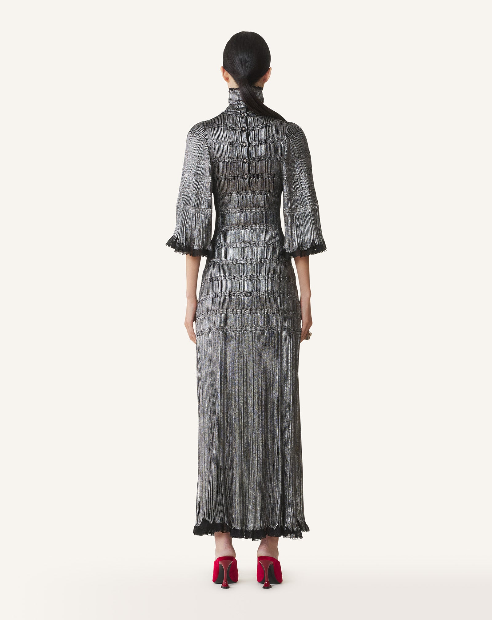 FUNNEL-NECK MIDI DRESS