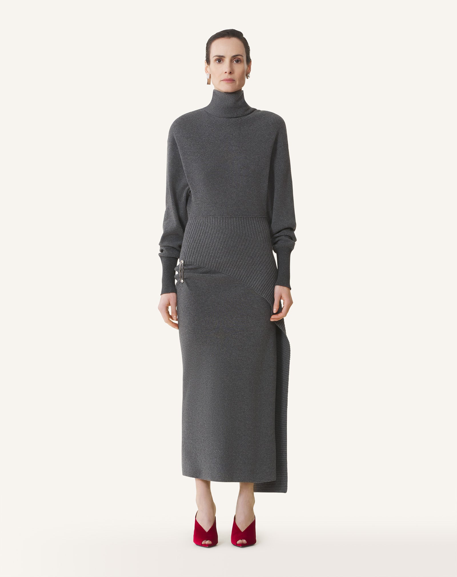 GREY WOOL AND CASHMERE MIDI DRESS