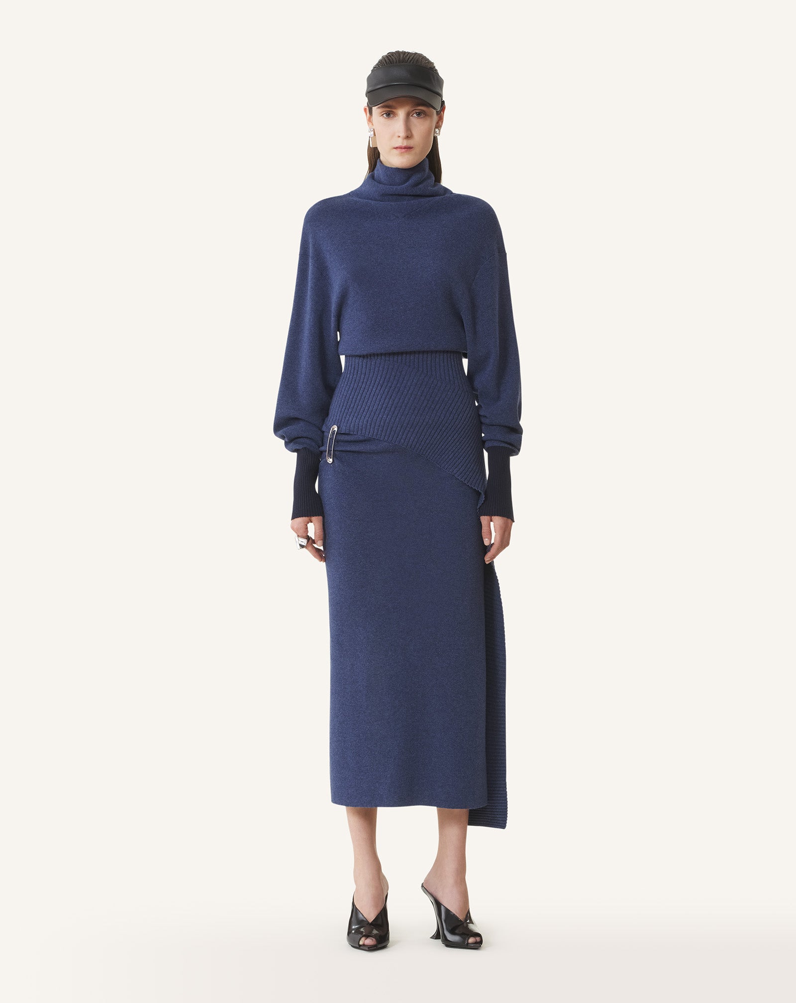 BLUE WOOL AND CASHMERE MIDI DRESS