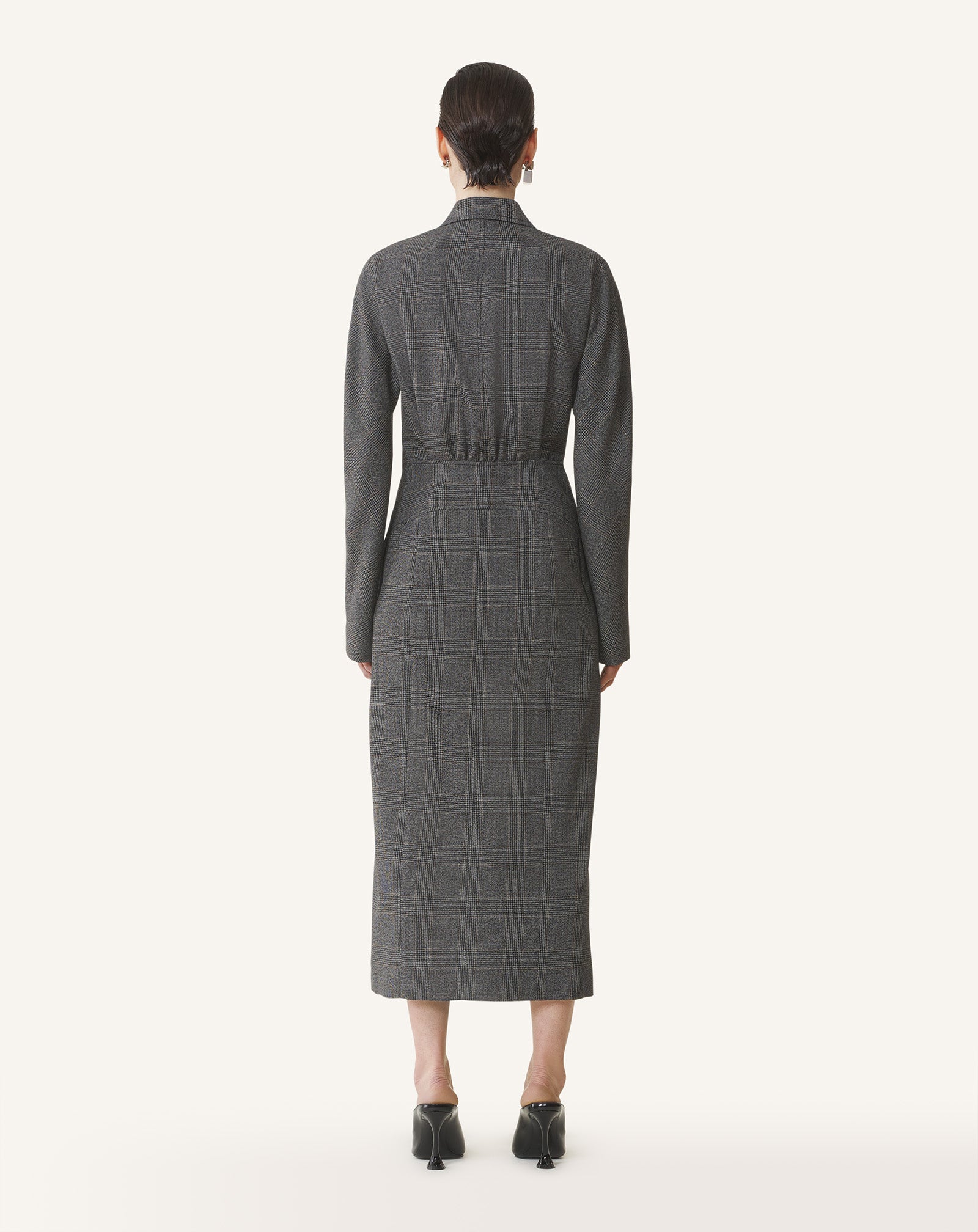 DOUBLE-BREASTED PRINCE OF WALES WOOL DRESS
