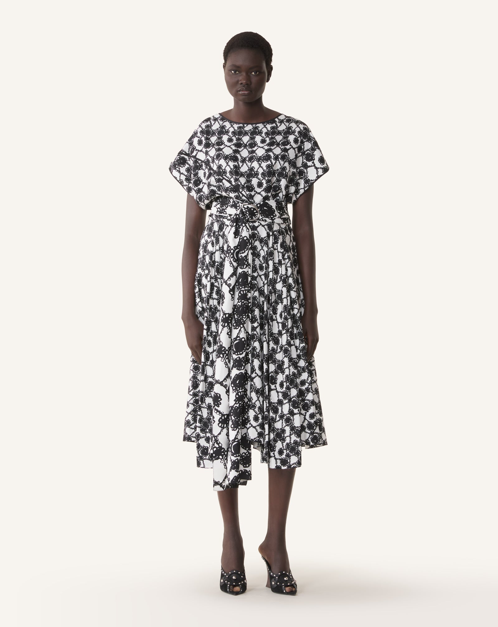 PRINTED SILK DRAPED DRESS