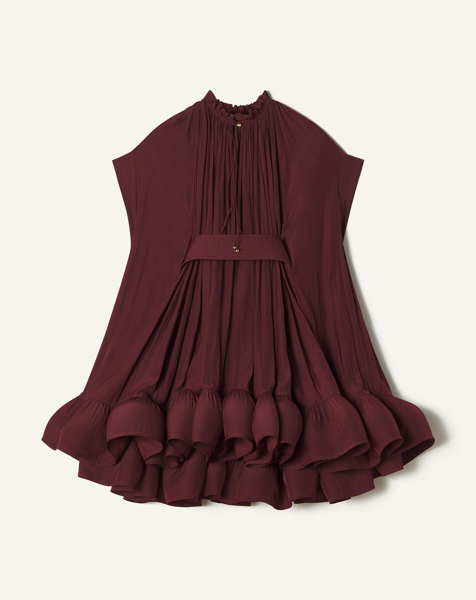 burgundy ruffle dress Burgundy Ruffle Shoulder V-Neck Chiffon Gown