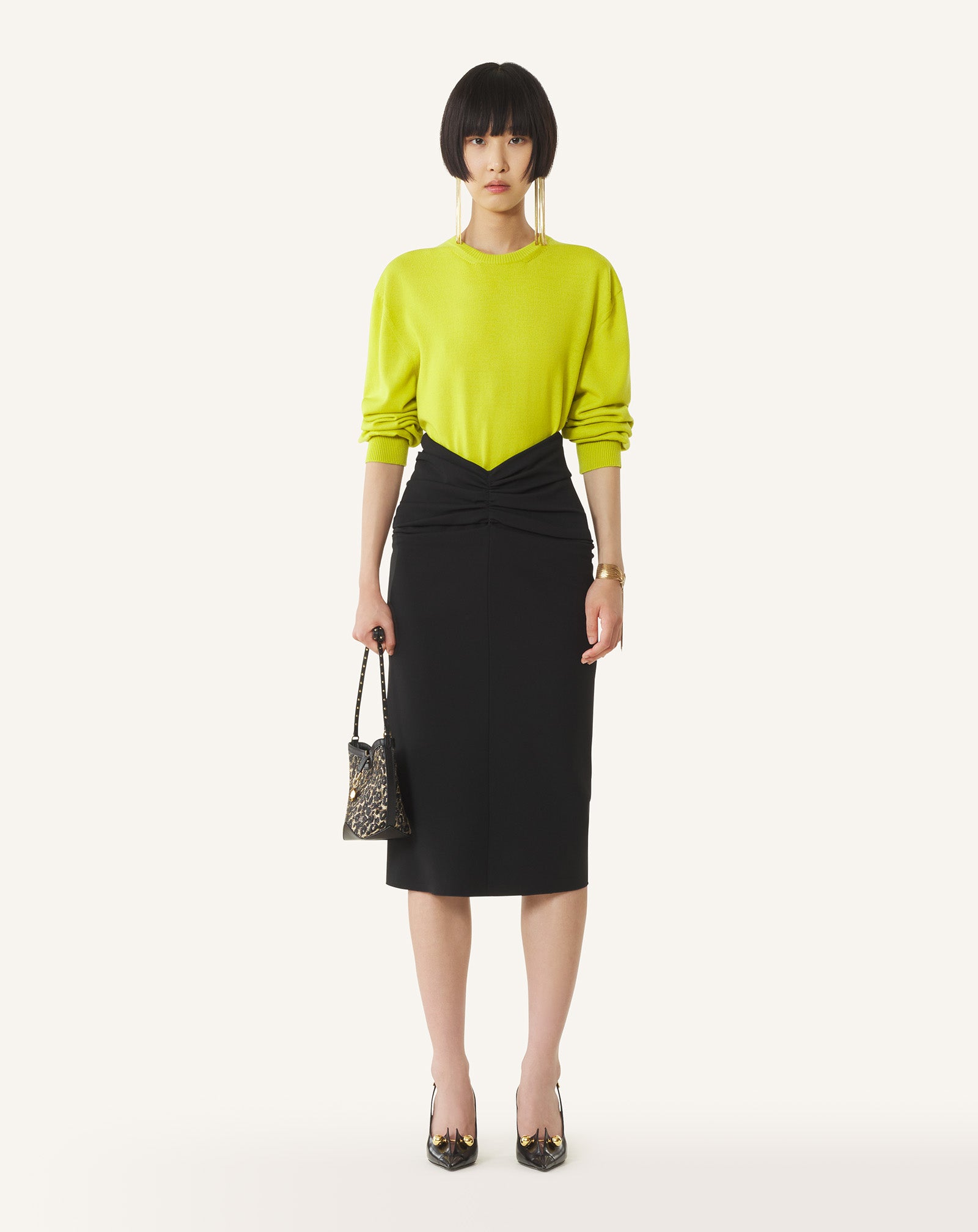 GREEN WOOL SWEATER WITH GROSGRAIN DETAIL