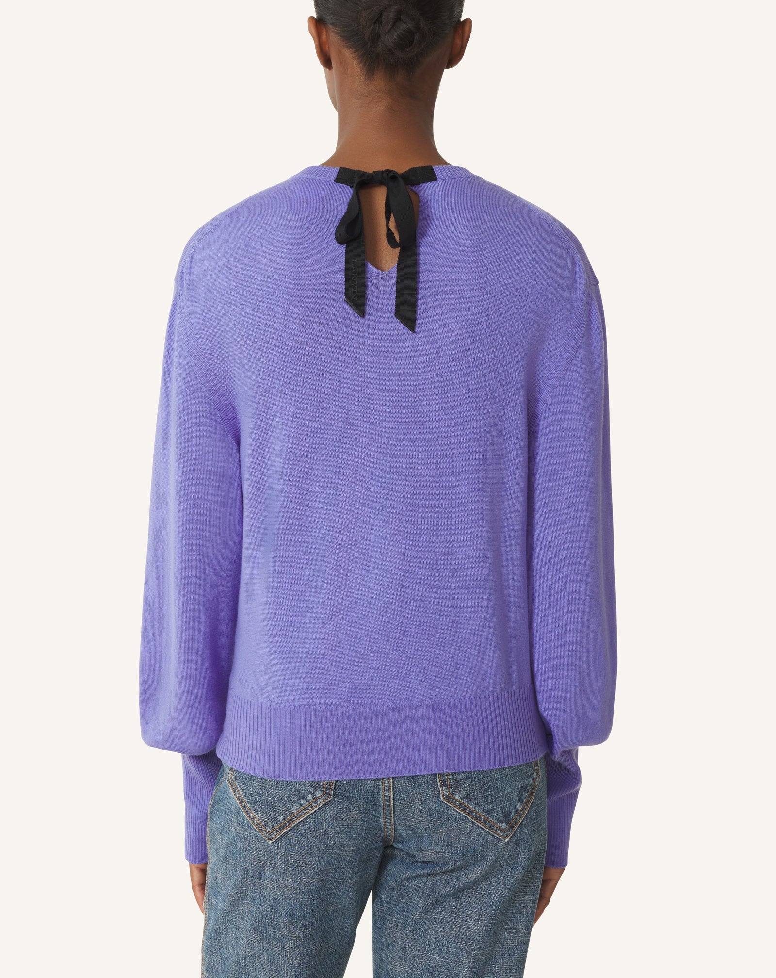 WOOL T-SHIRT SWEATER WITH GROSGRAIN DETAIL