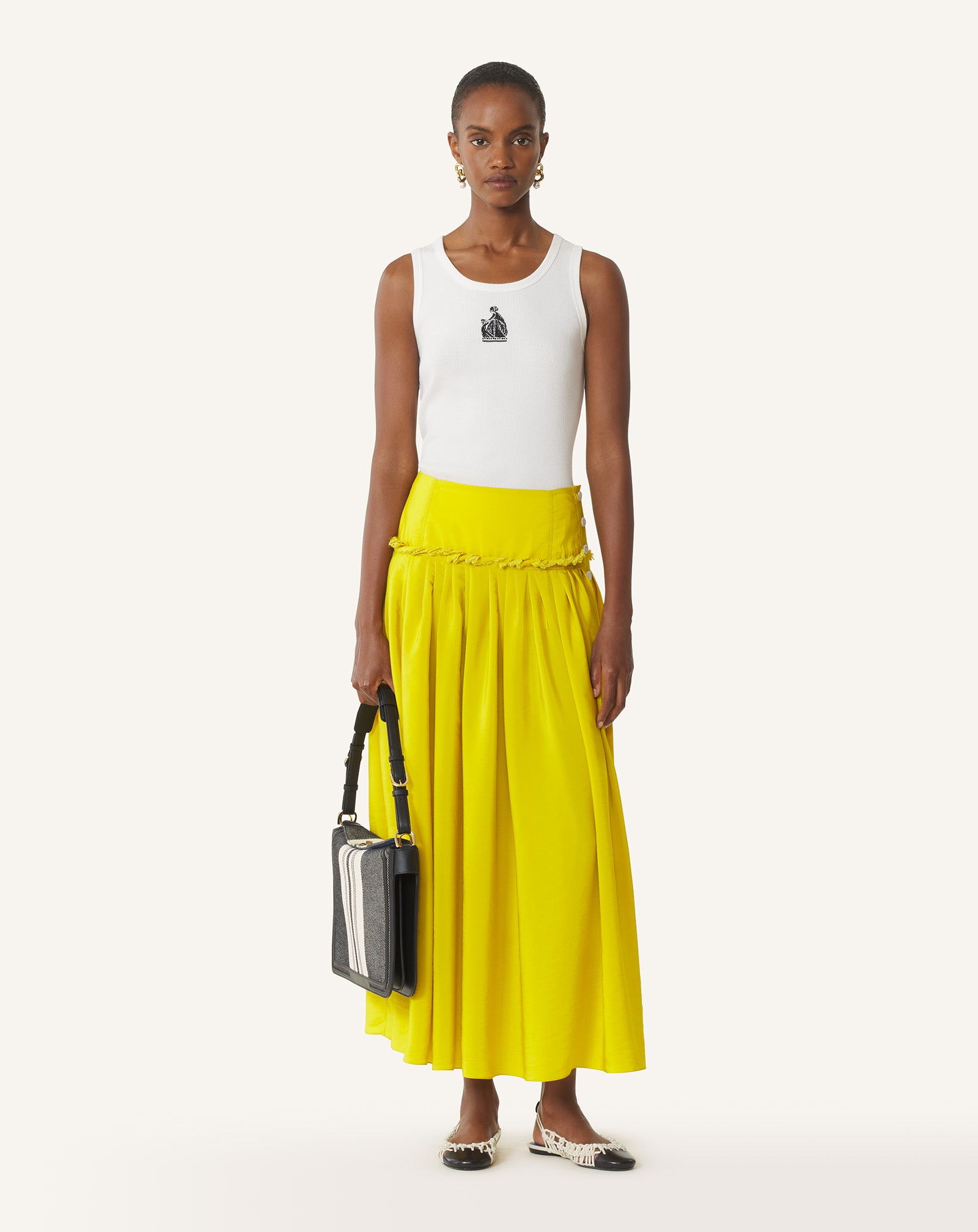 YELLOW BASQUE SKIRT IN CHARMEUSE