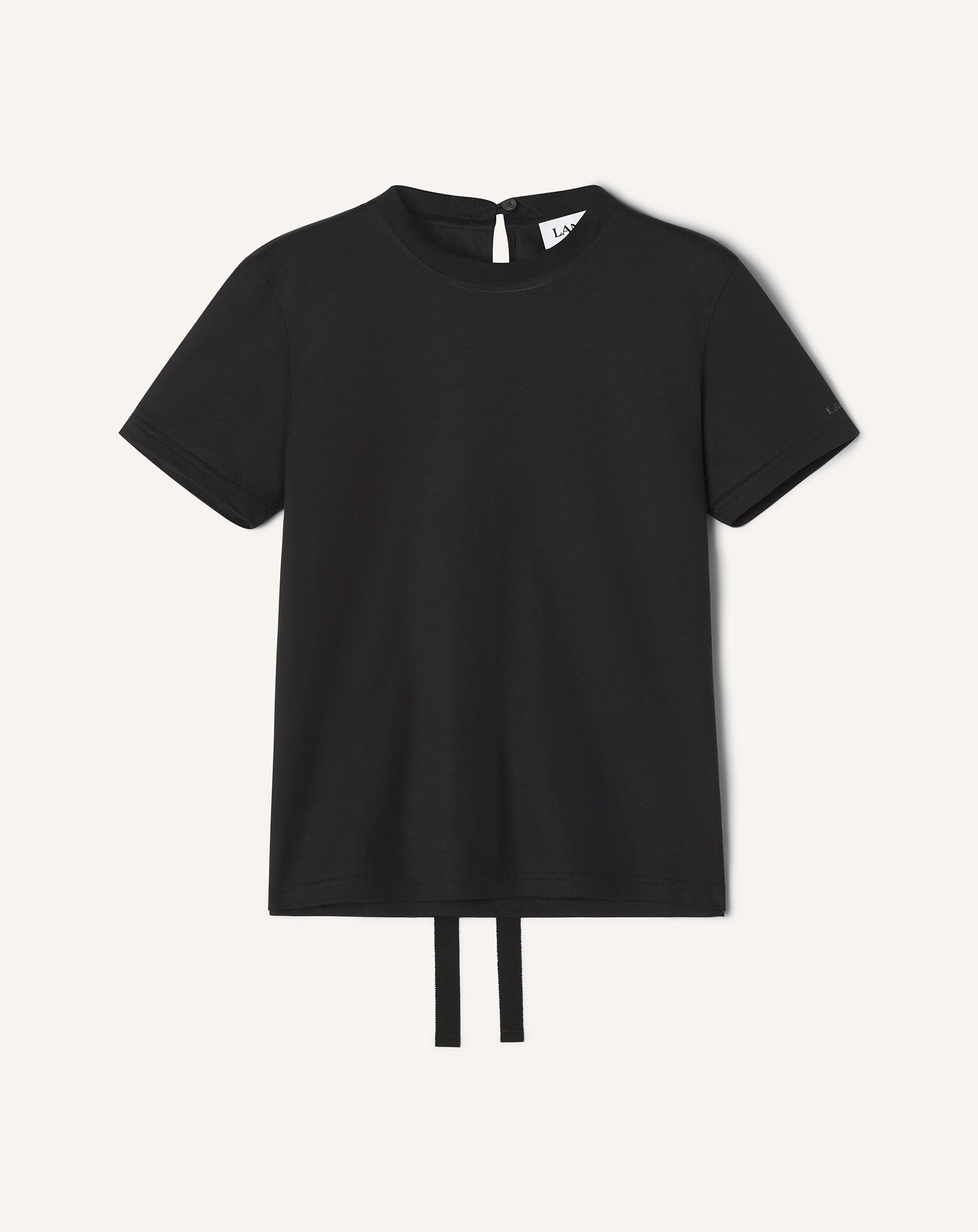 BLACK COTTON T-SHIRT WITH RIBBON DETAIL