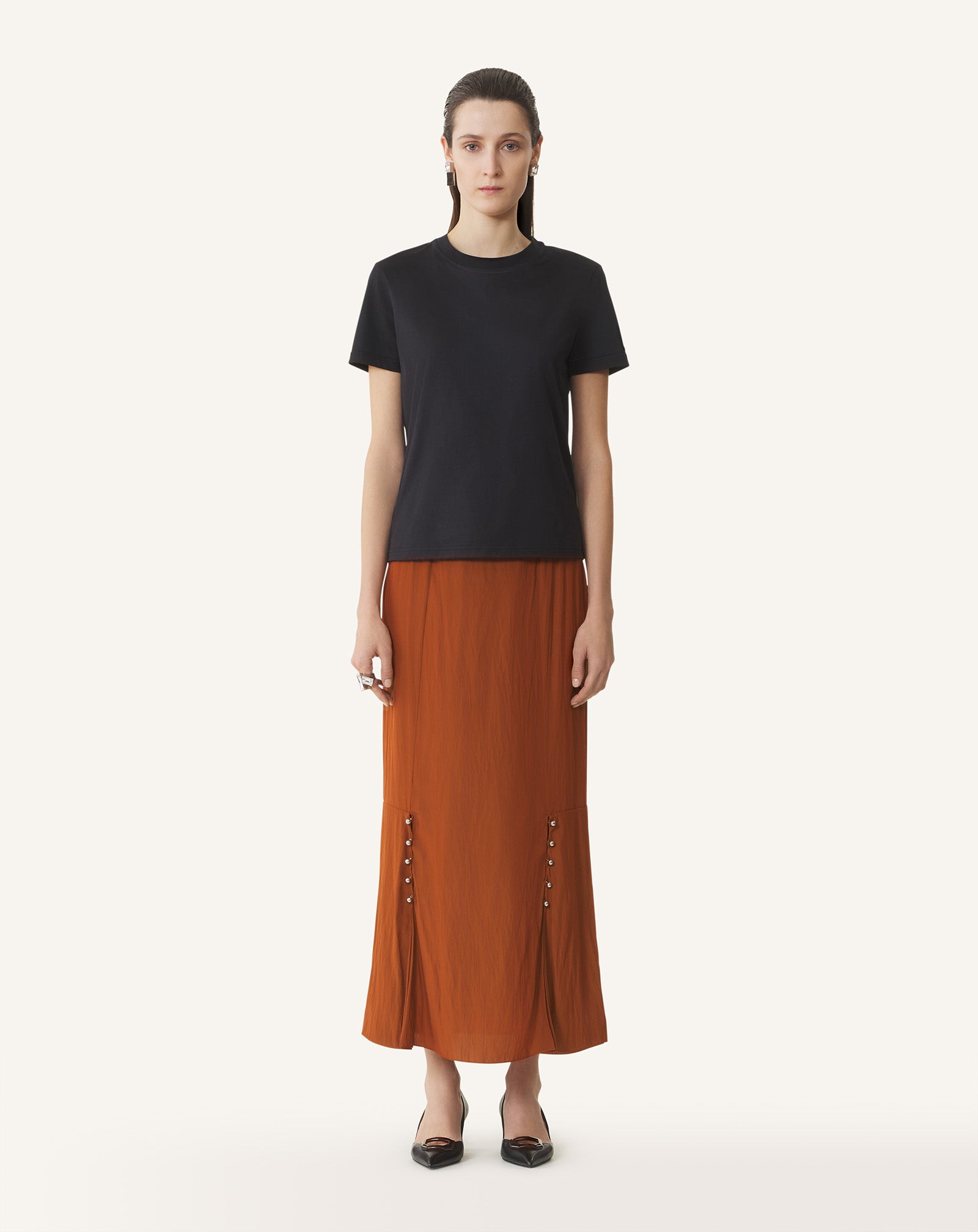 BLACK COTTON T-SHIRT WITH RIBBON DETAIL