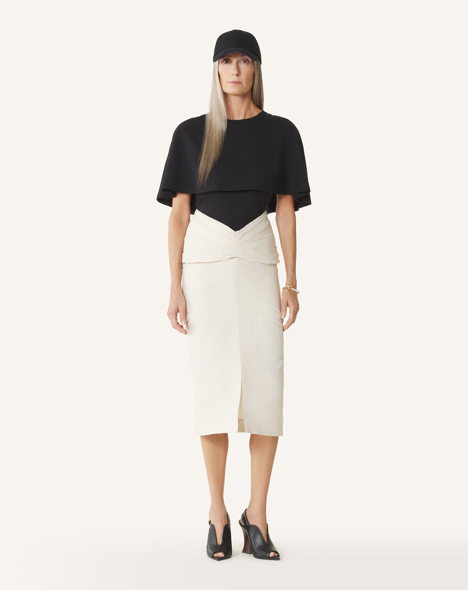 BLACK CAPE T-SHIRT IN COTTON AND SILK