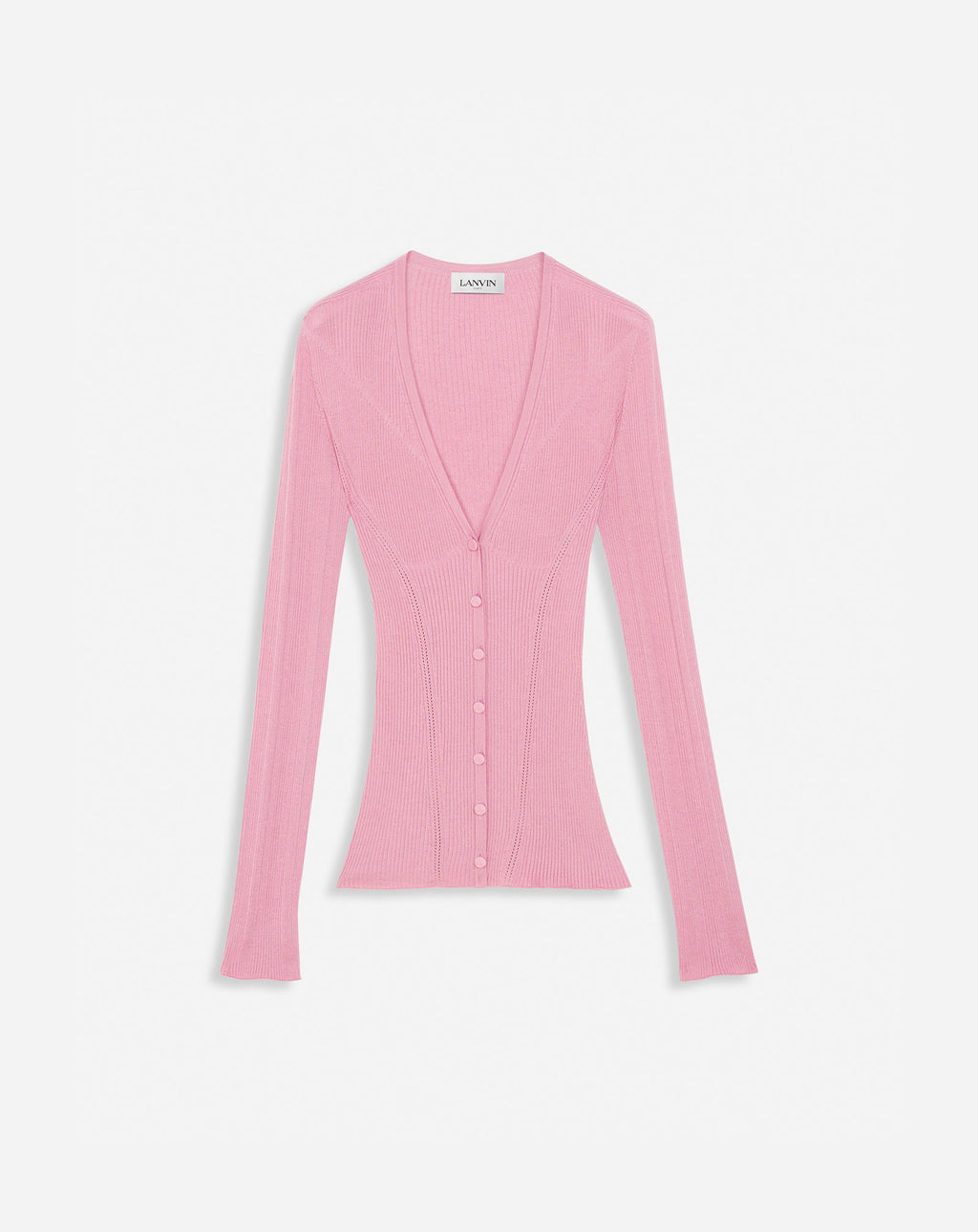 RIBBED SILK AND CASHMERE V-NECK CARDIGAN PEONY PINK