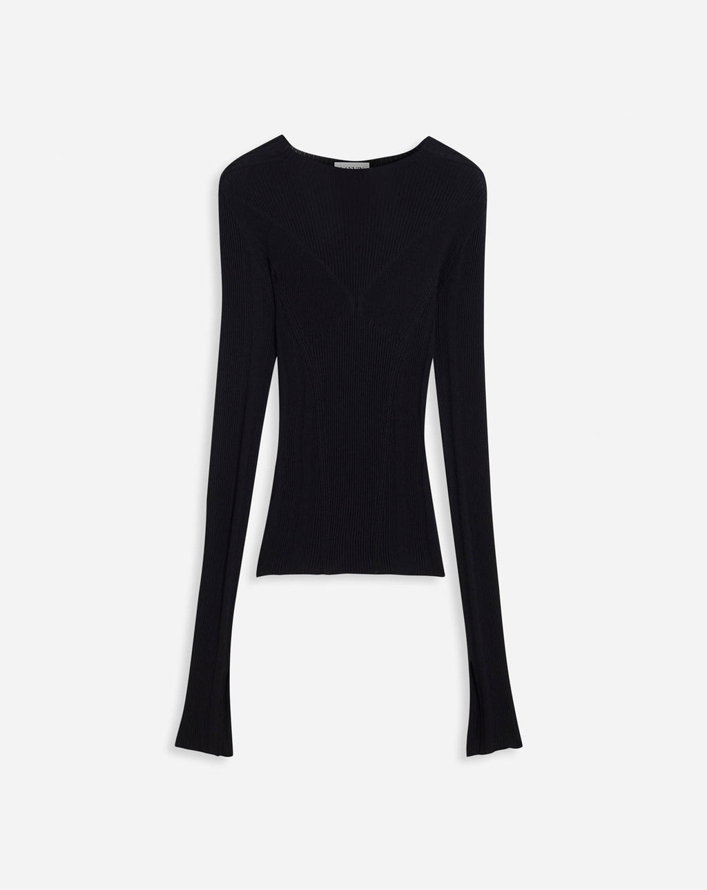 Round neck long sleeve ribbed top in silk and cashmere