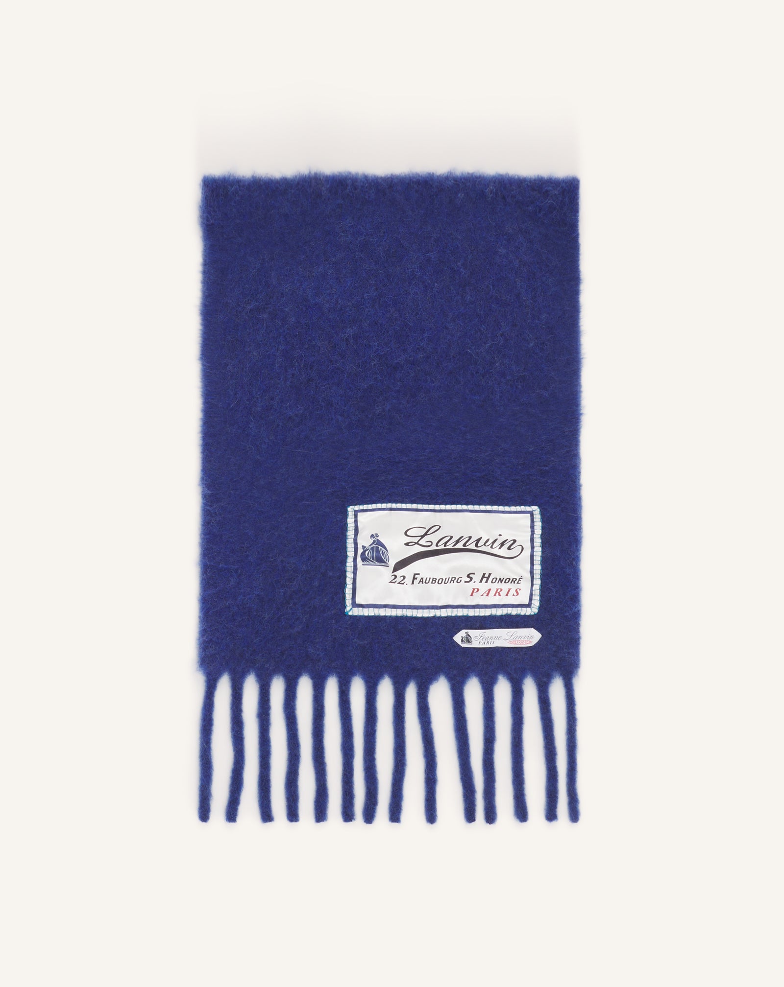 FRINGED WOOL SCARF WITH 22 FAUBOURG LABEL