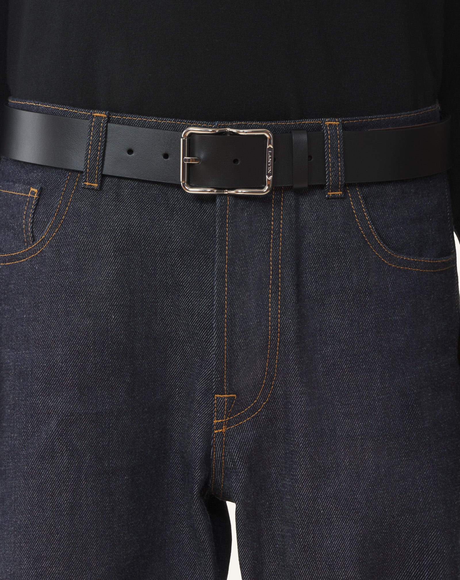 BLACK LANVIN SIGNATURE BELT IN LEATHER