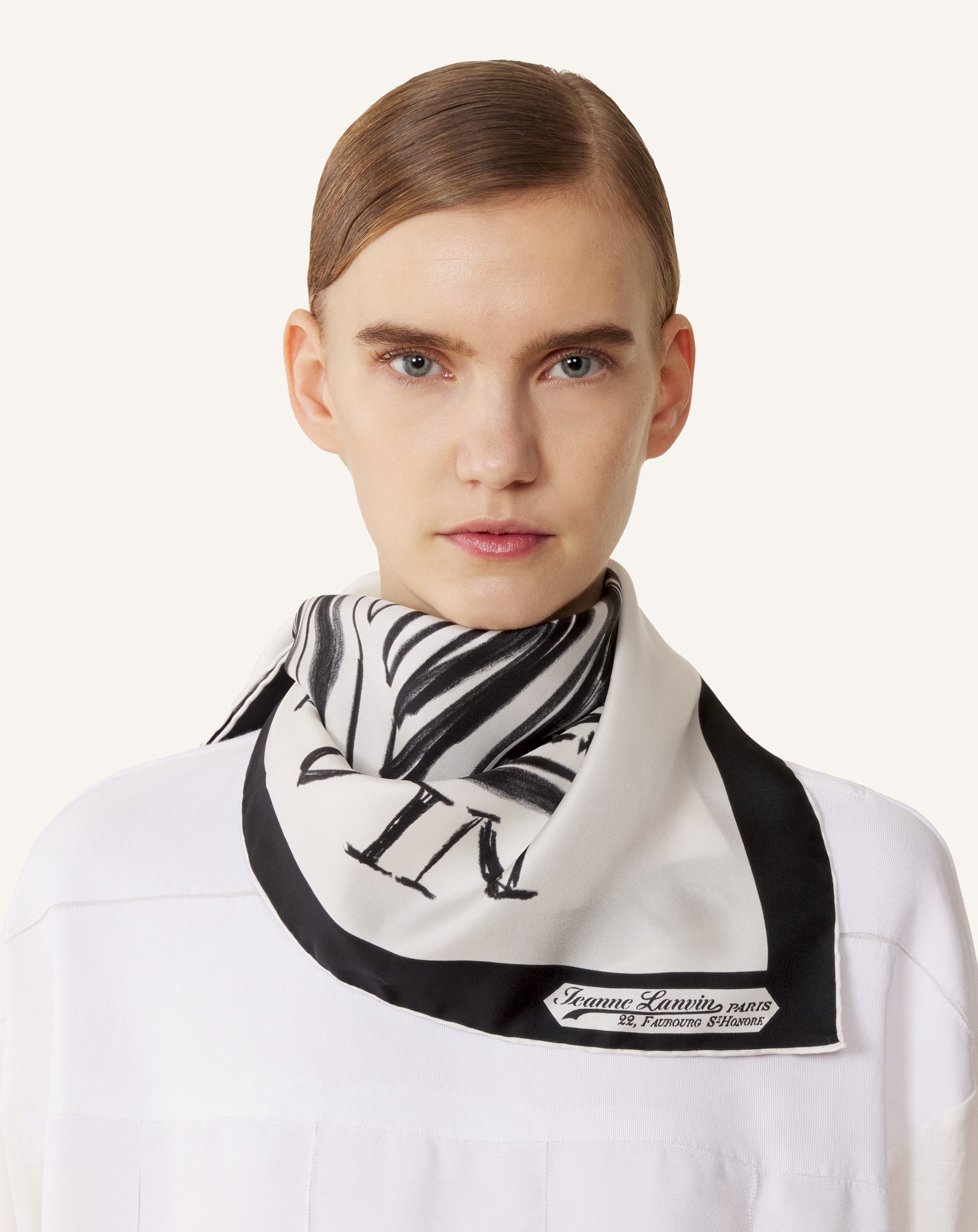 White Mother & Child Printed Silk Scarf | Lanvin