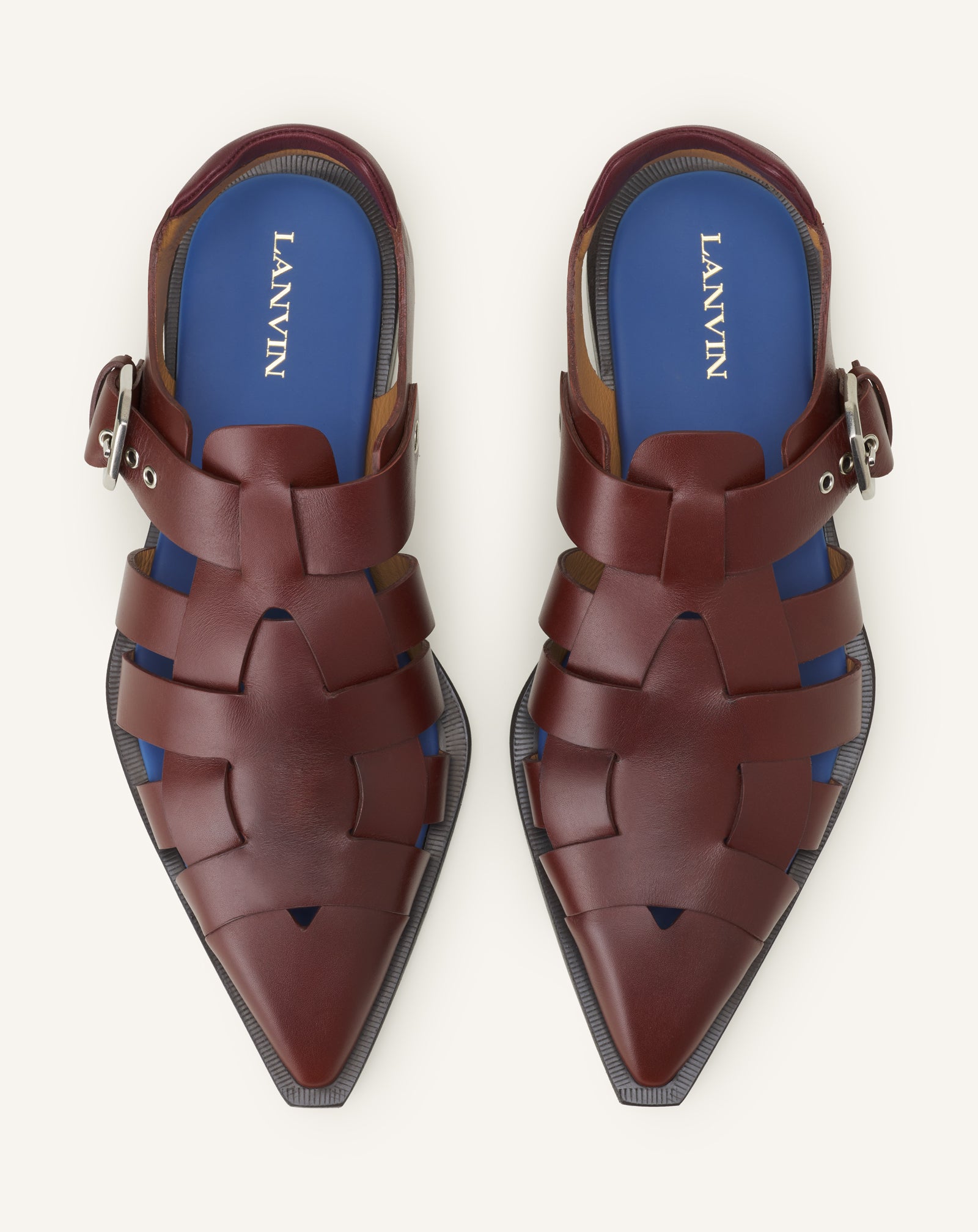 BROWN POINTED-TOE LEATHER SANDALS