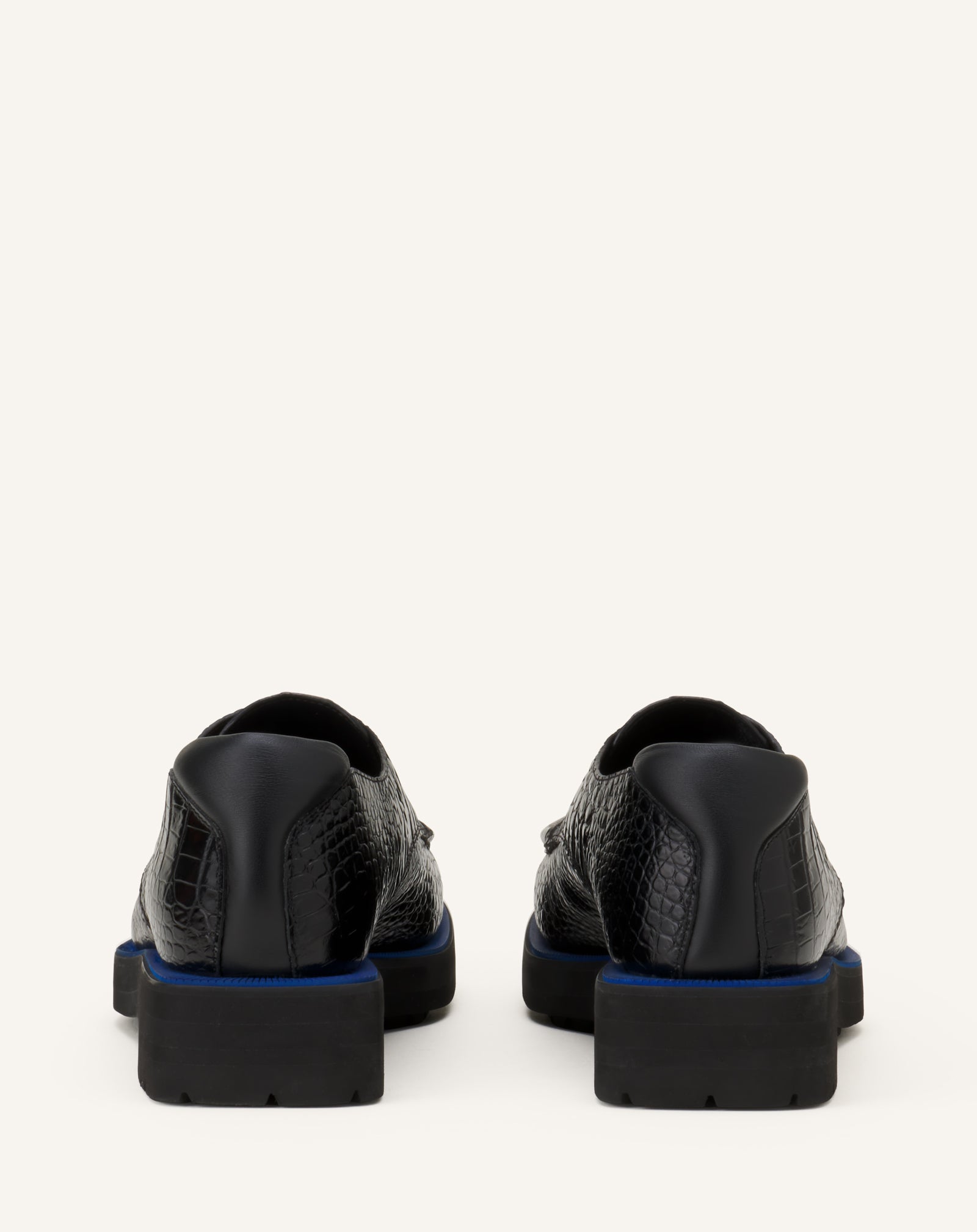 BLACK DERBY SHOES IN CROCODILE-EMBOSSED LEATHER