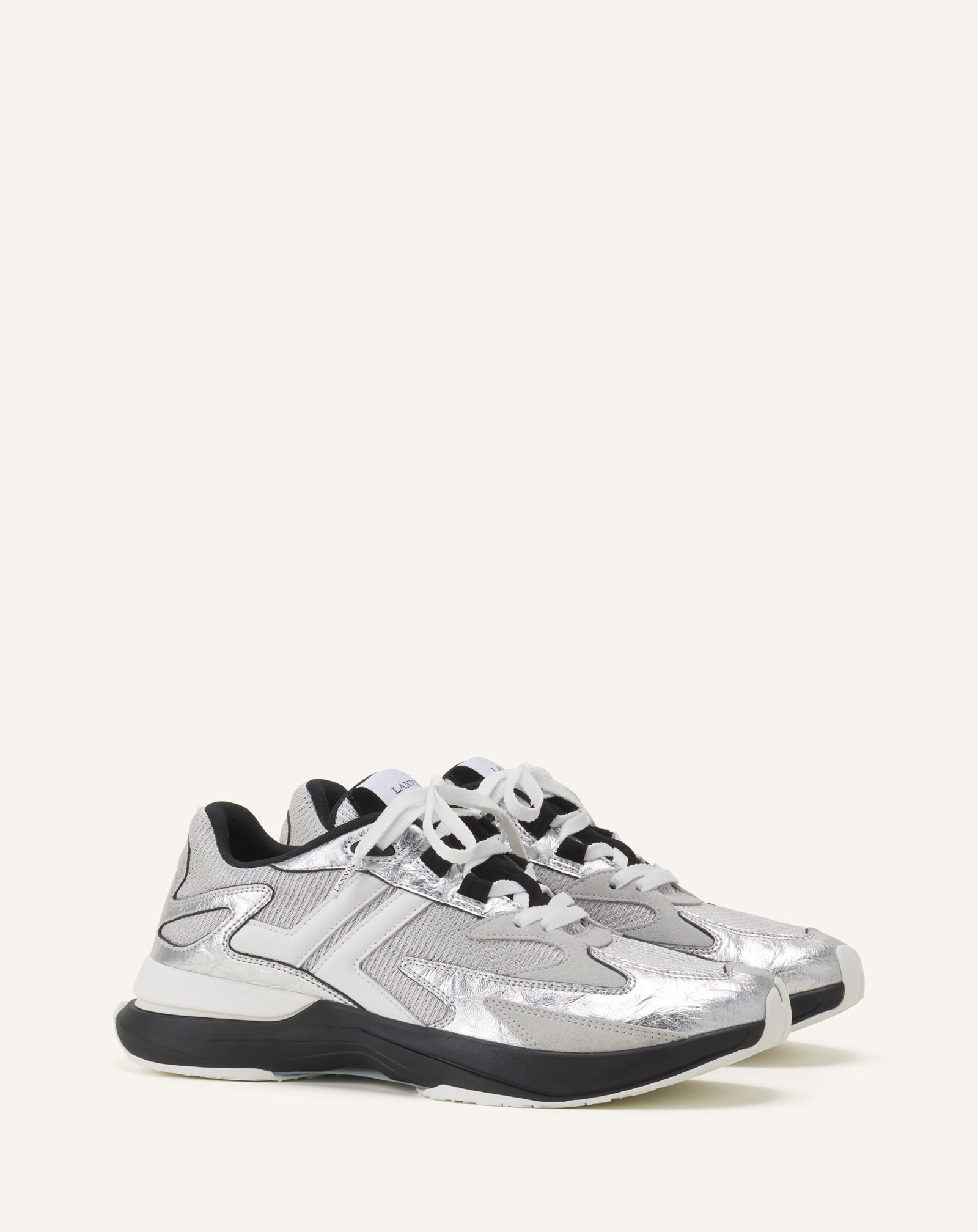 SILVER JLA SNEAKERS IN CRINKLED METALLIC LEATHER