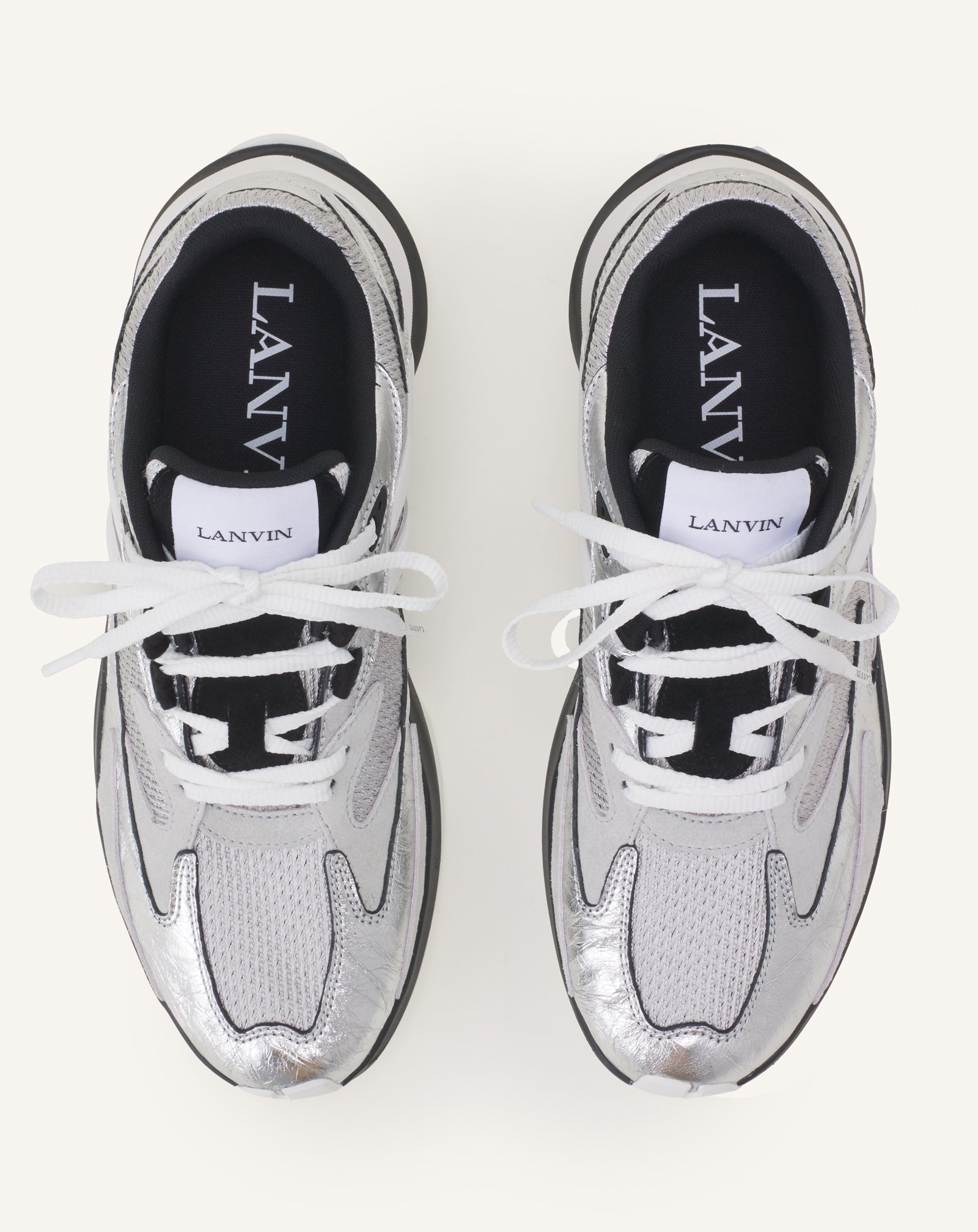 Silver Jla Sneakers In Crinkled Metallic Leather | Lanvin