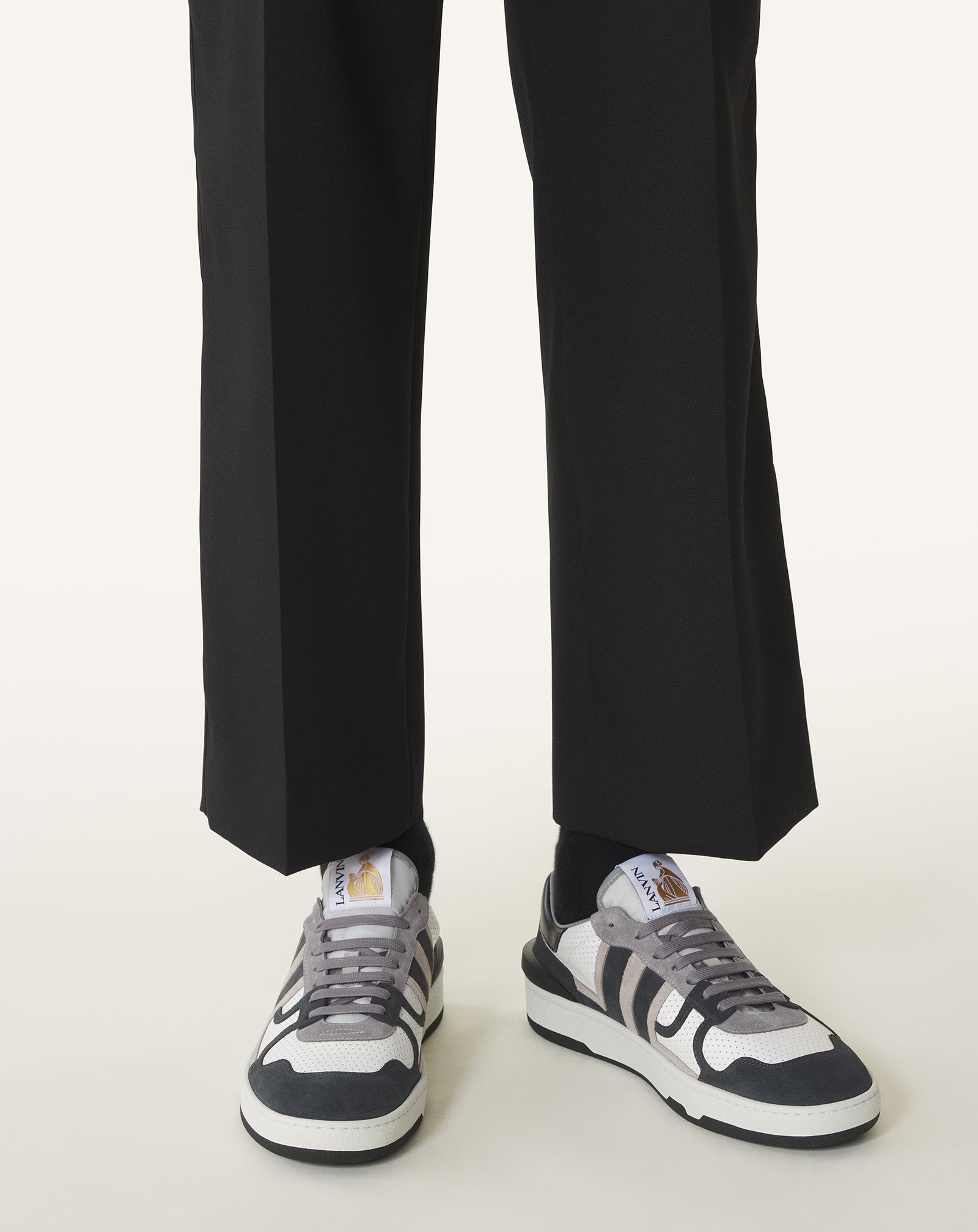 BLACK CLAY SNEAKERS IN PERFORATED LEATHER AND SUEDE