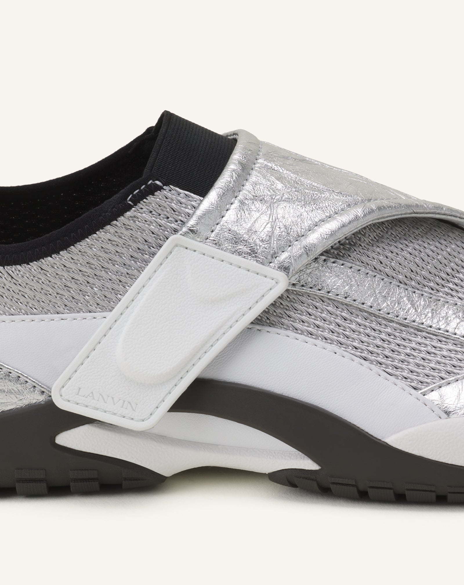 Black Lnv1 Sneakers In Crinkled Metallic Leather | Lanvin