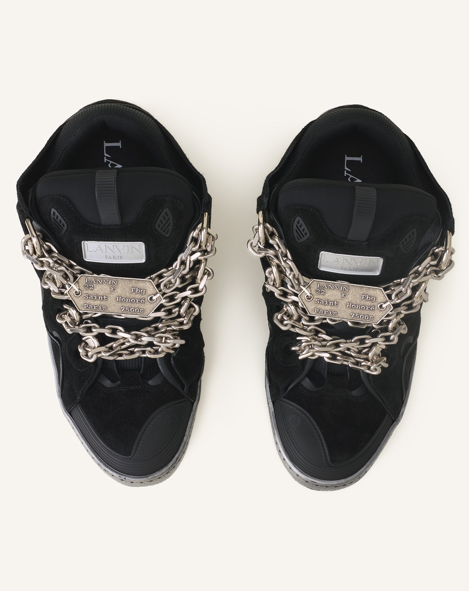Black Curb Sneakers Id Chain In Suede | Lanvin