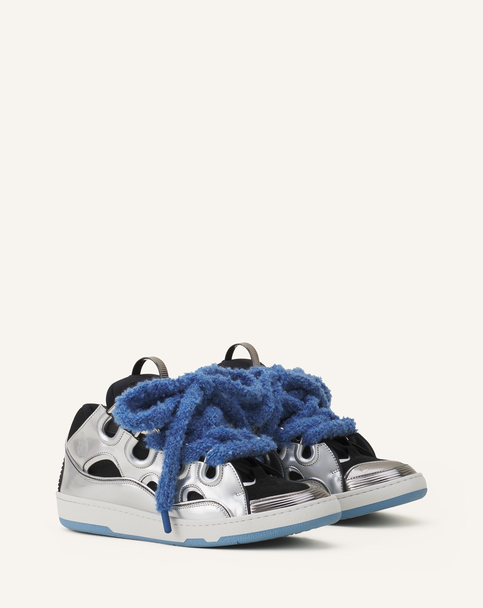 CURB METALLIC LEATHER SNEAKERS WITH MESH LACES