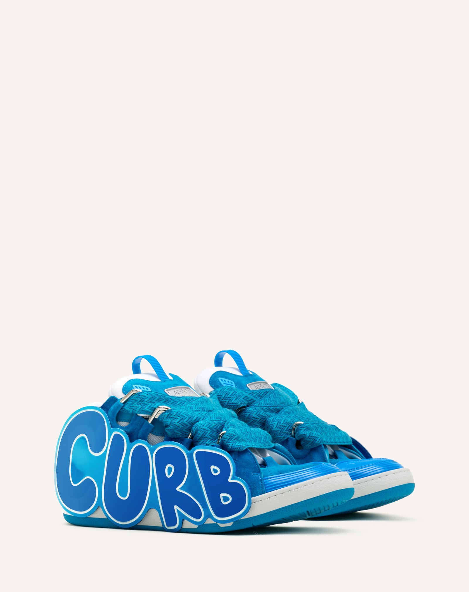 Curb Sneakers En Cuir À Patch Blue | Lanvin
