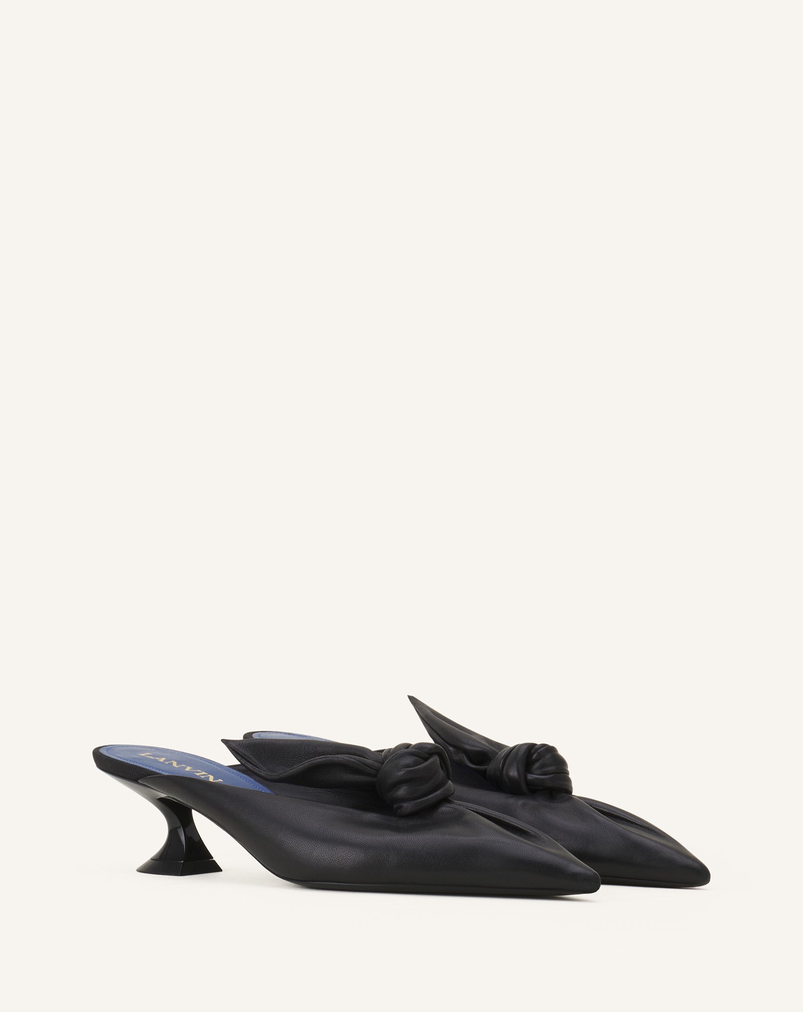 MIDNIGHT STEP BOW LEATHER MULE WITH HEEL
