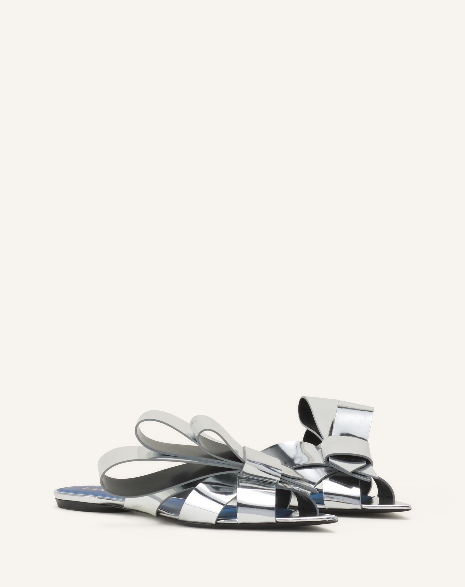 SILVER CADEAU MULE FLATS IN METALLIC LEATHER