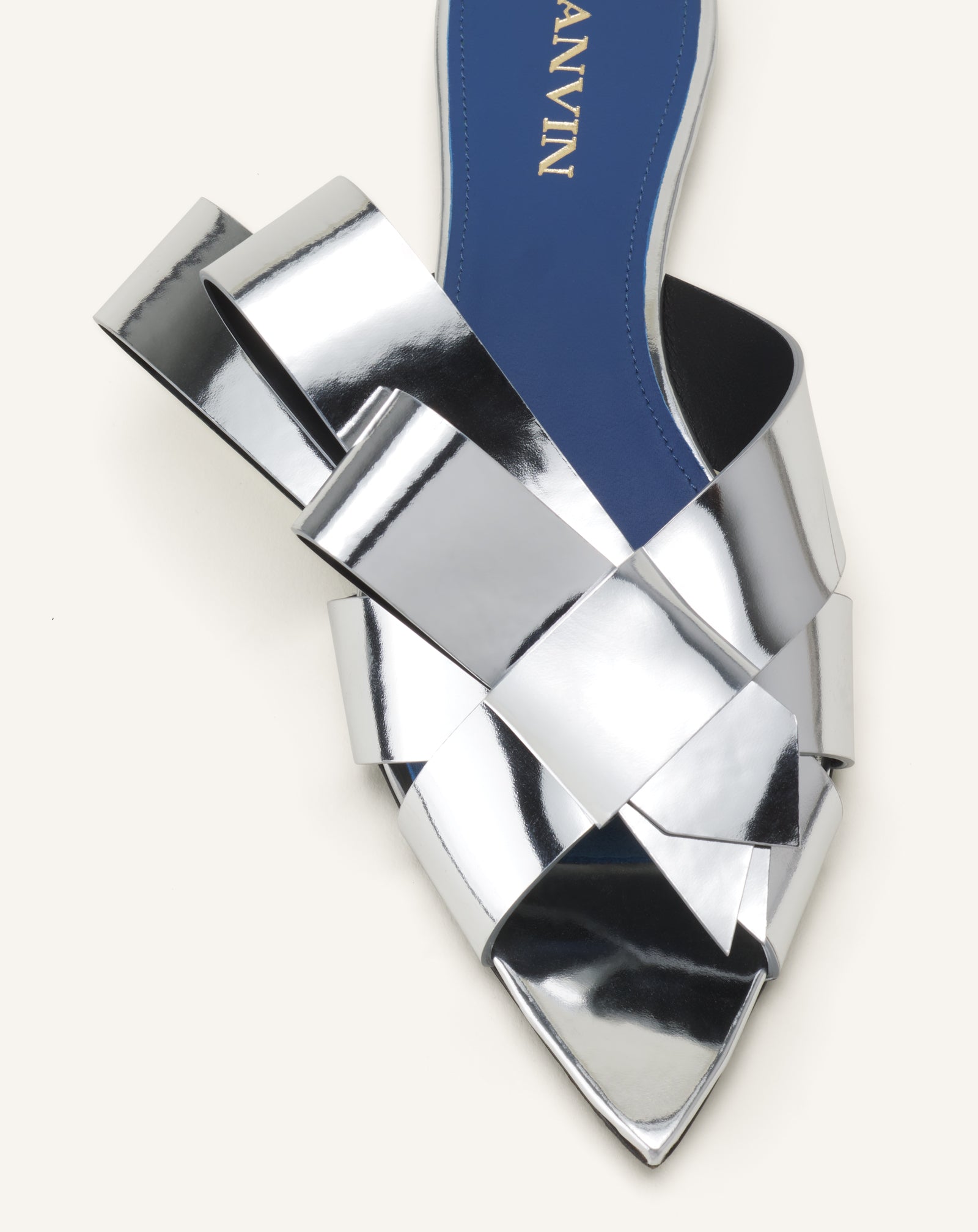 SILVER CADEAU MULE FLATS IN METALLIC LEATHER