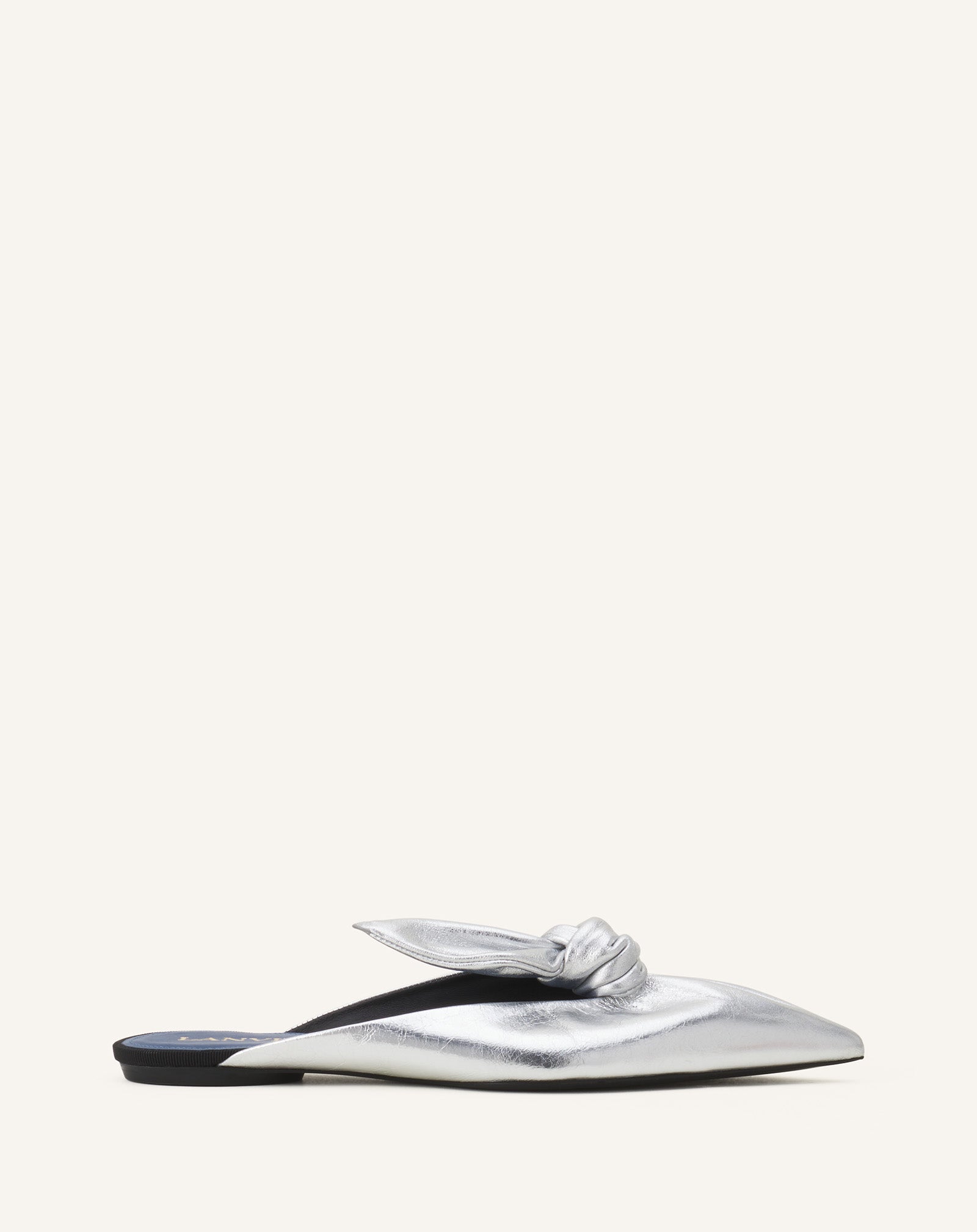 MIDNIGHT STEP BOW MULE IN METALLIC LEATHER