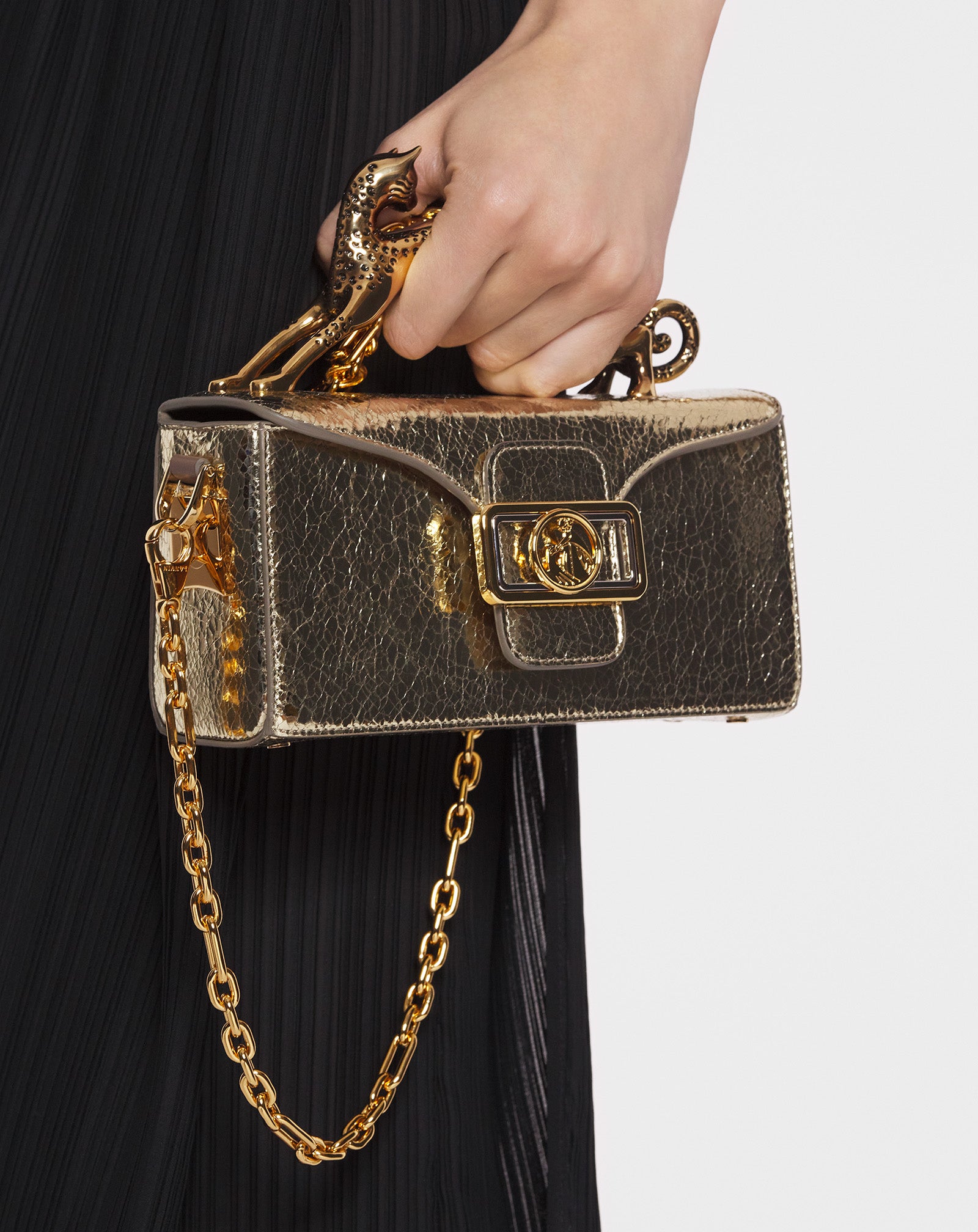 Rutenium Nano Pencil Cat Bag In Crackled Metallic Leather | Lanvin
