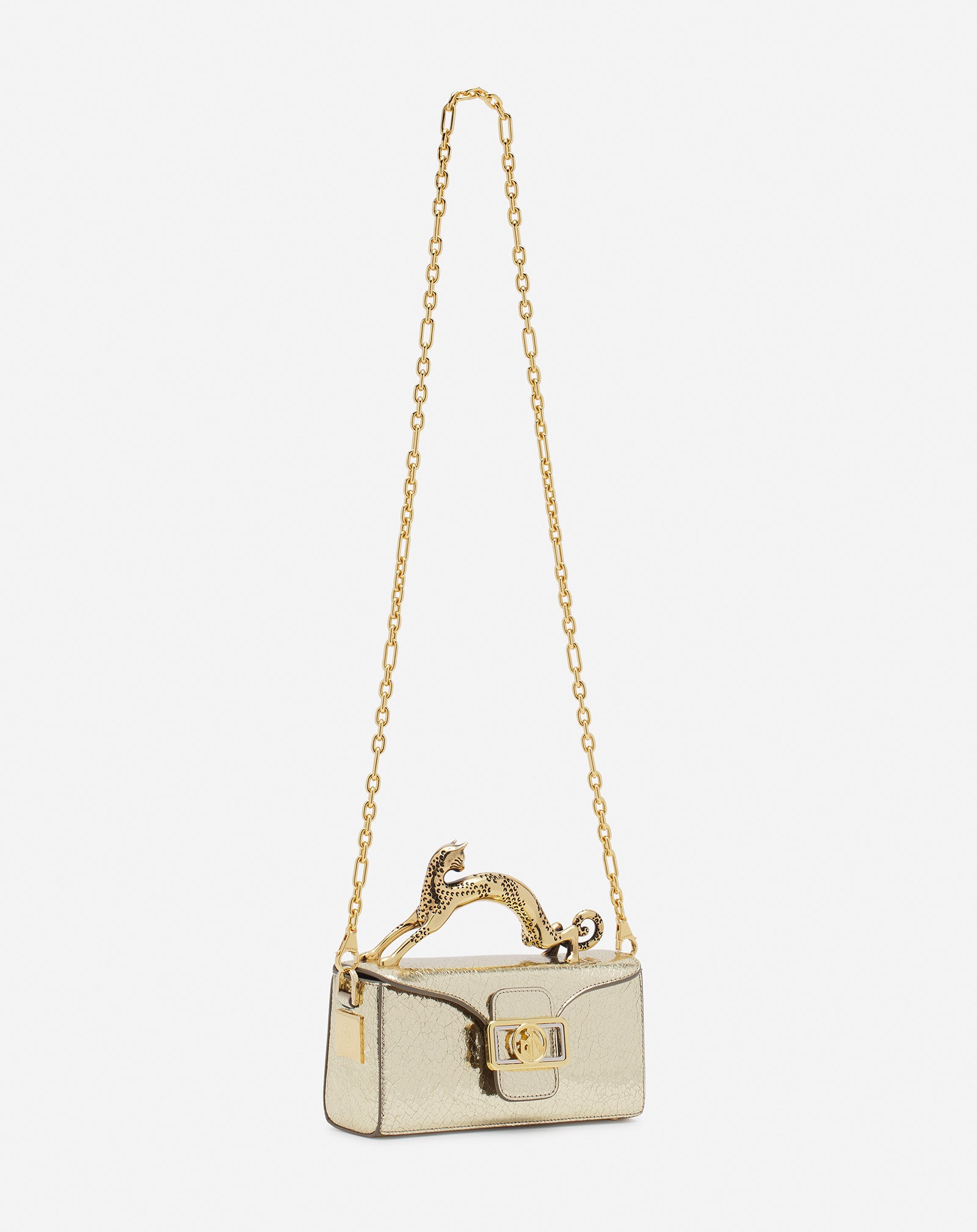 Rutenium Nano Pencil Cat Bag In Crackled Metallic Leather | Lanvin