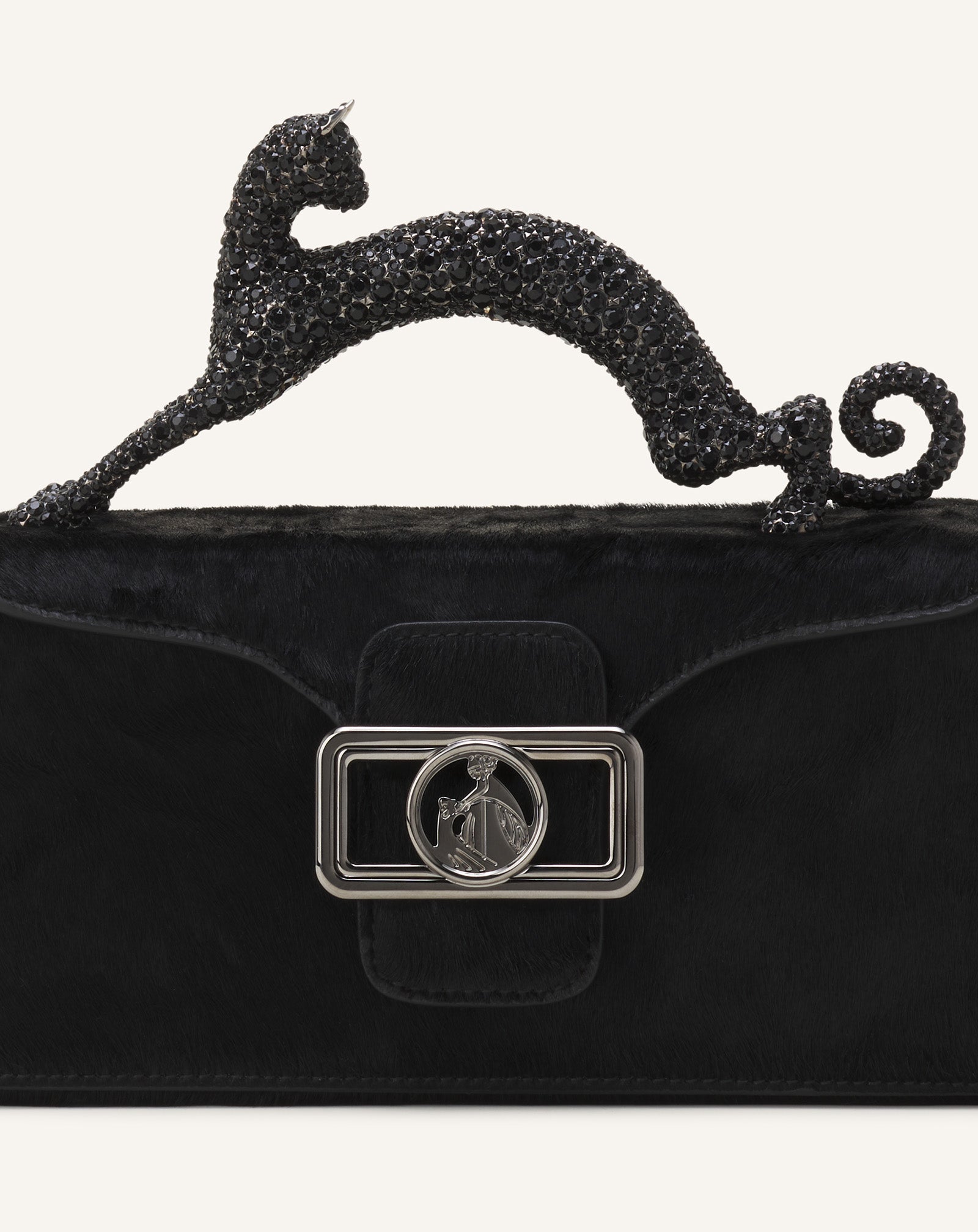 PENCIL CAT NANO LEATHER BAG WITH PONY EFFECT AND RHINESTONES