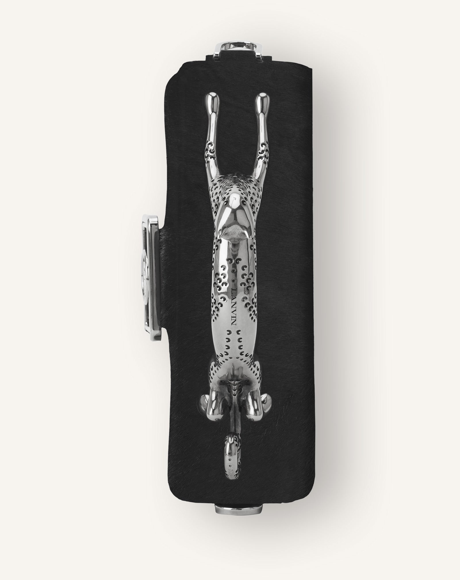 Black Pencil Cat Nano Leather Bag With Pony Effect And Rhinestones