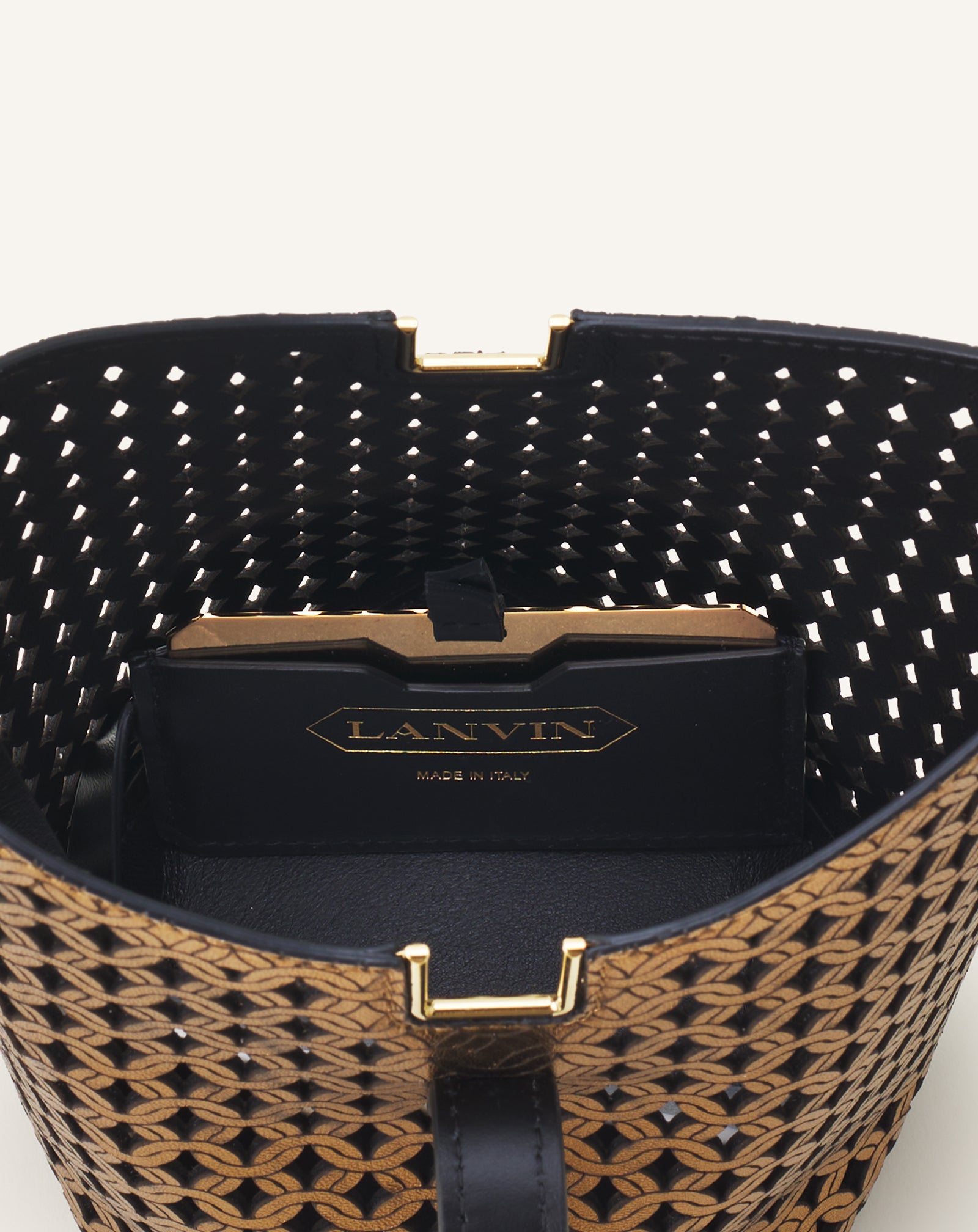 SILVER CATCH BY LANVIN NANO BUCKET BAG IN SHINY LEATHER