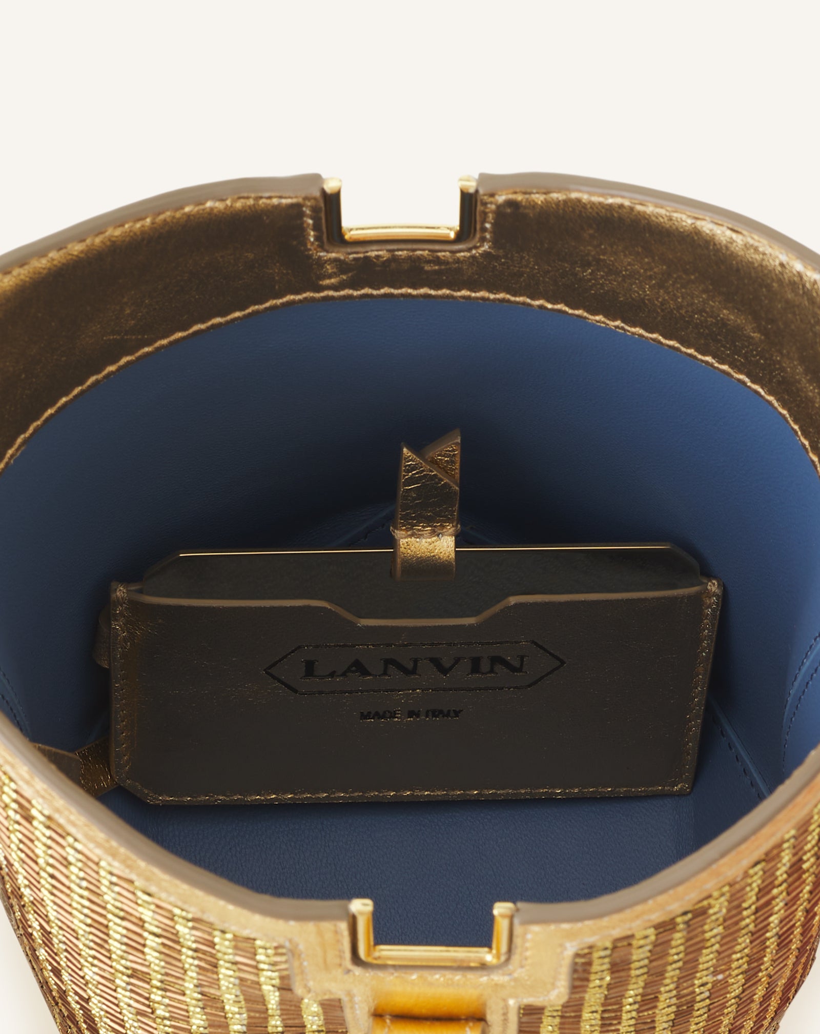 SILVER CATCH BY LANVIN BUCKET BAG IN RAFFIA